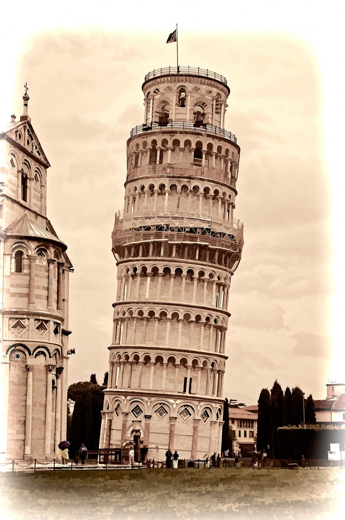 The beautiful Leaning Tower of Pisa, located in where else - Pisa, Italy.It opened in 1372!It is 183-185 feet tall and by 1990 had a tilt of 5.5 degrees. After it was stabilized between 1993-2001, the tilt is now 3.97 degrees.