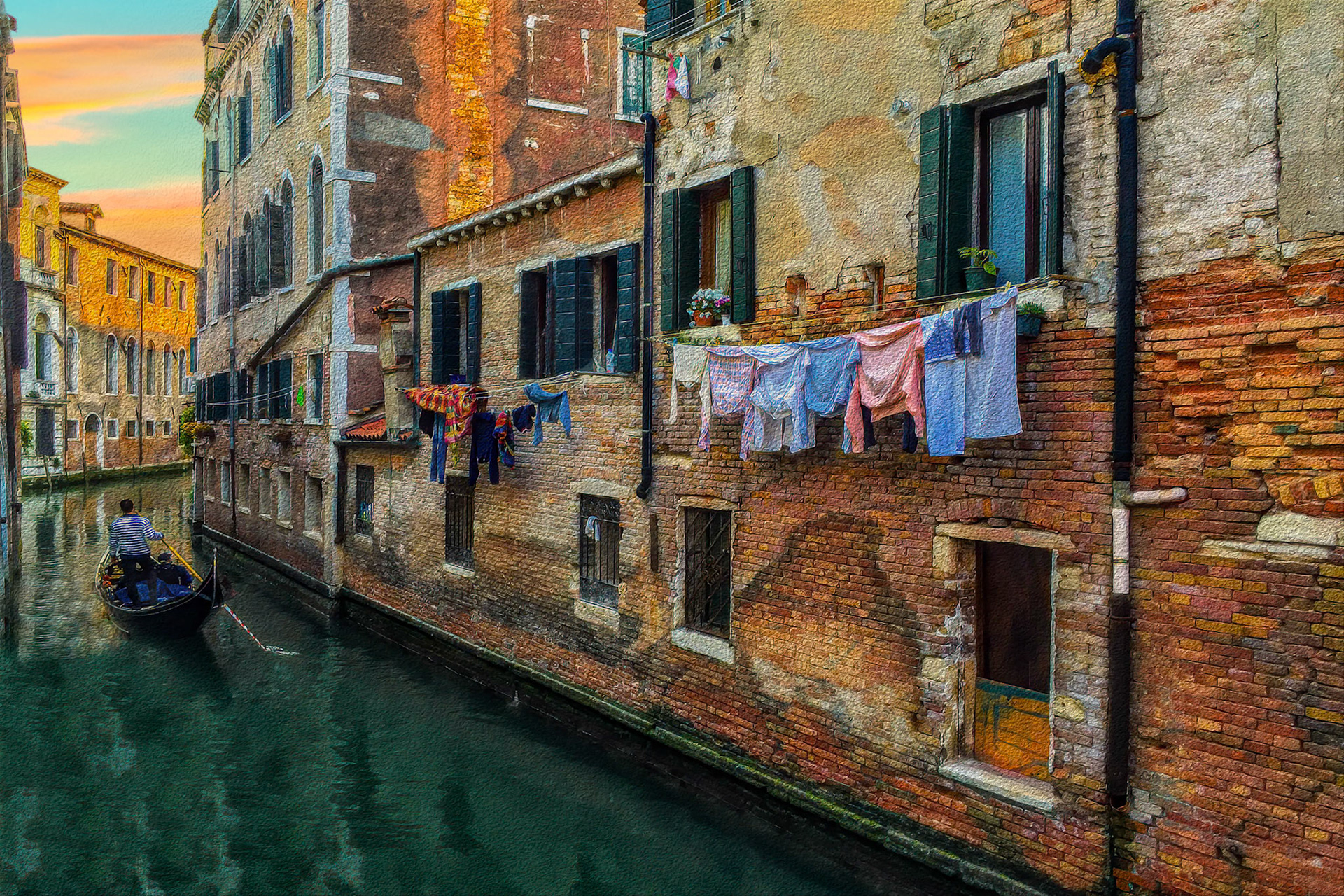 Gondola ride in a Venice, Italy canal
