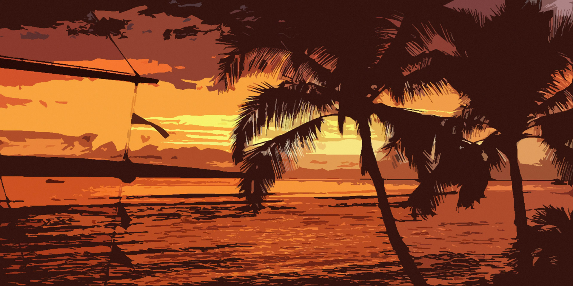 Amazing sunset in Maui Hawaii, USA, with the palm trees silhouetted.