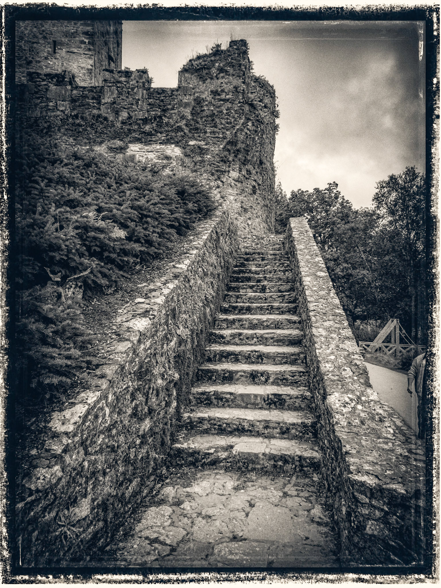 Hidden steps on the side of the castle.