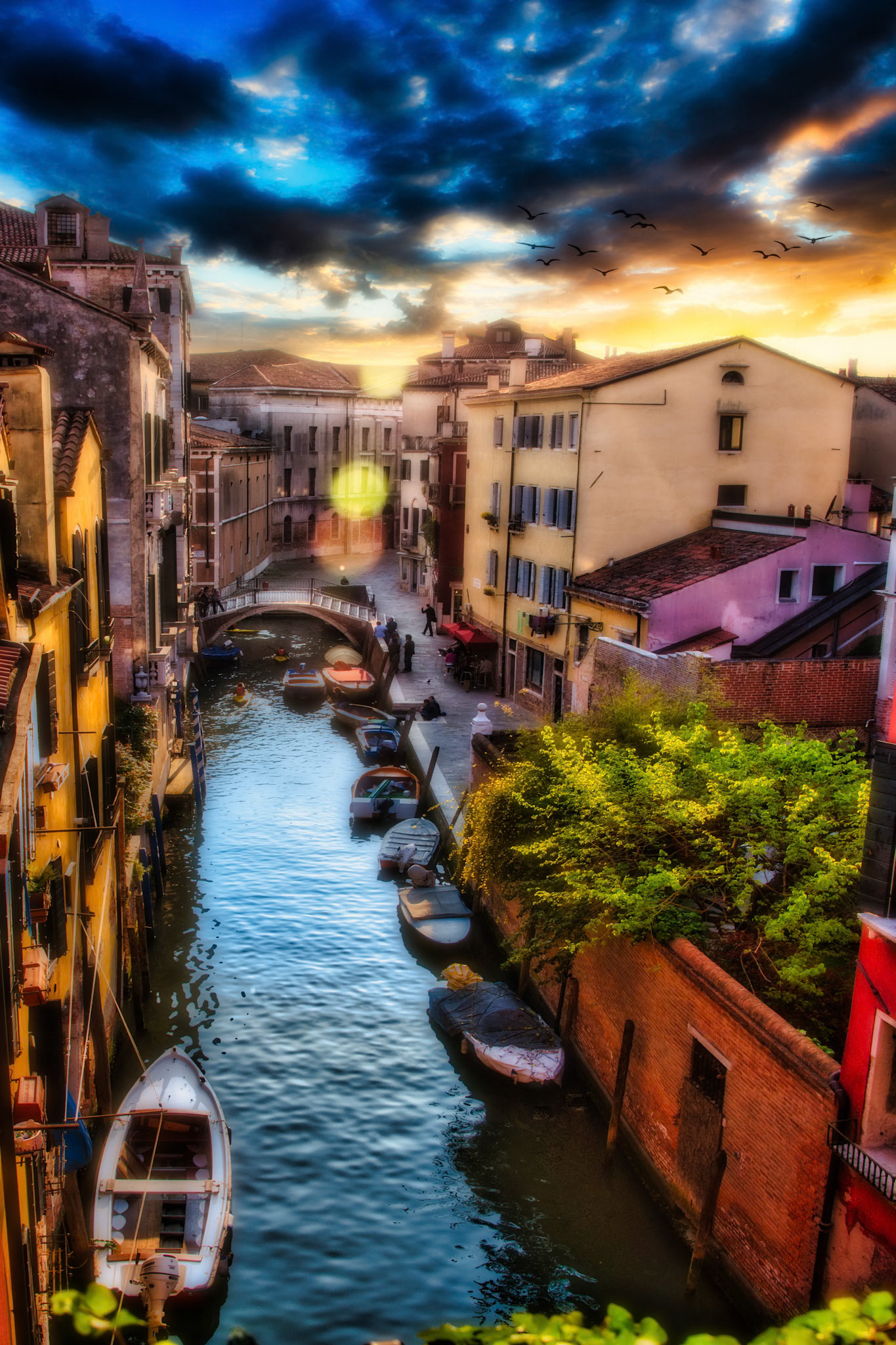 Early evening overlooking one of the many canals in Venice, Italy