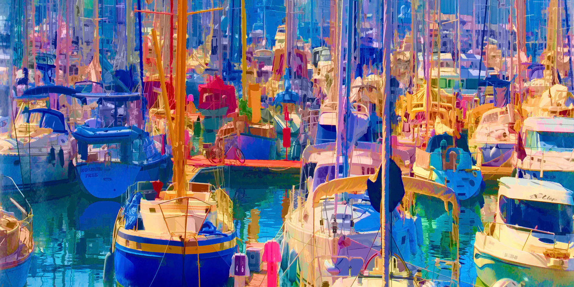 Very crowded yacht harbor in Barcelona Spain