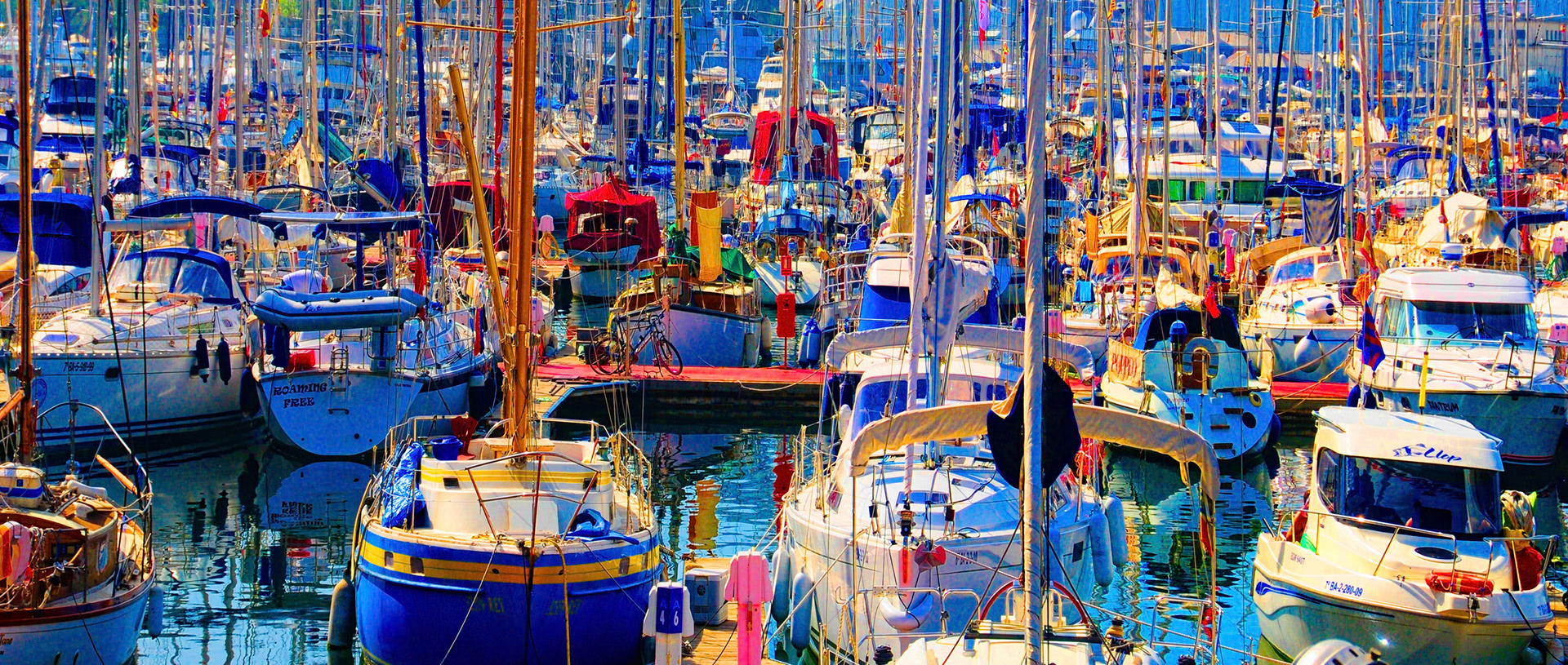 Very crowded yacht harbor in Barcelona Spain