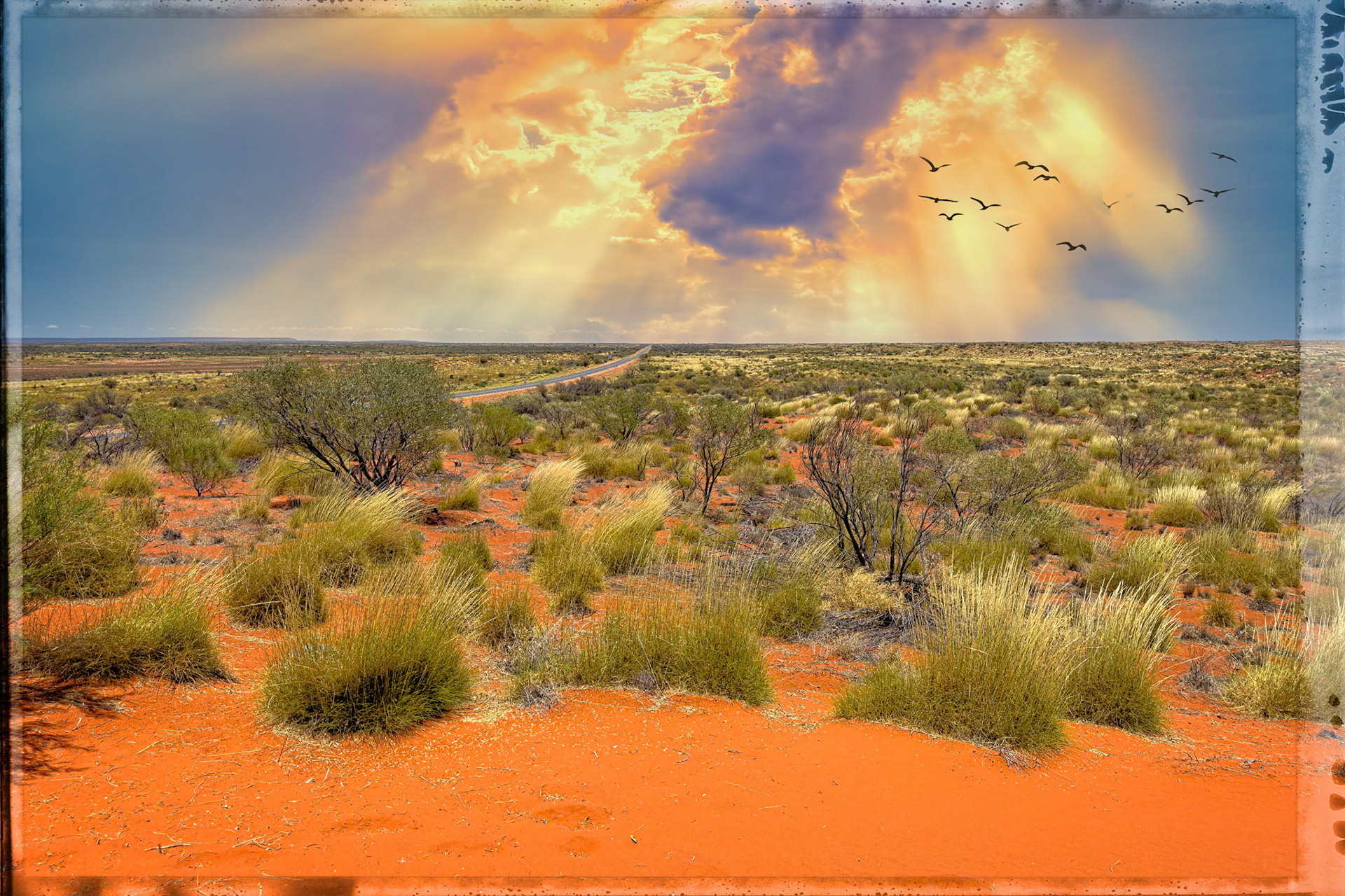 We were on a tour, outside Ayers Rock, Australia. Beautiful scene.
