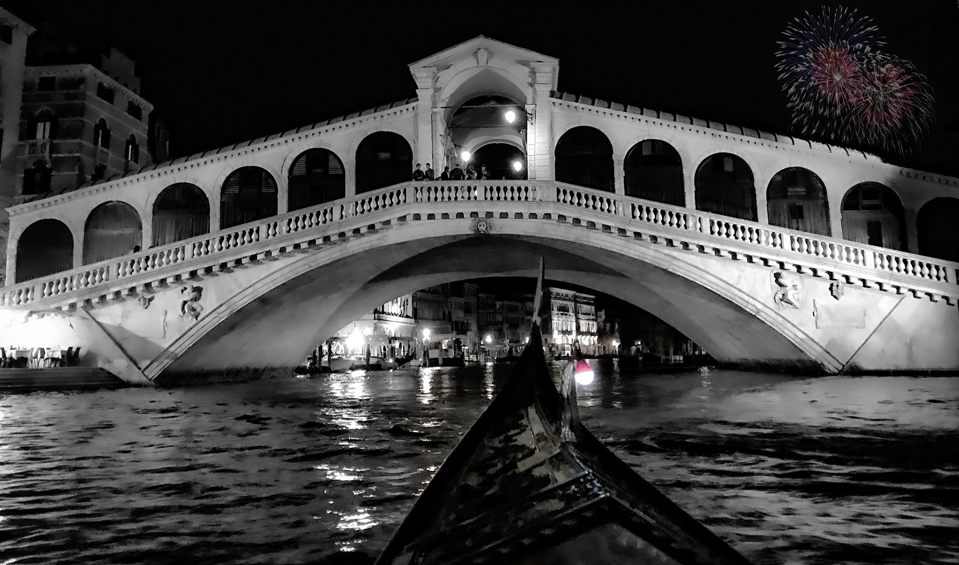 Wonderful nighttime gondola ride in Venice, Italy.