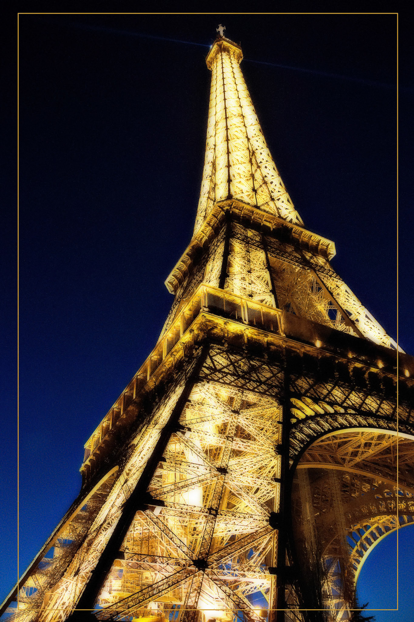 The beautiful Eiffel Tower in Paris France at night.