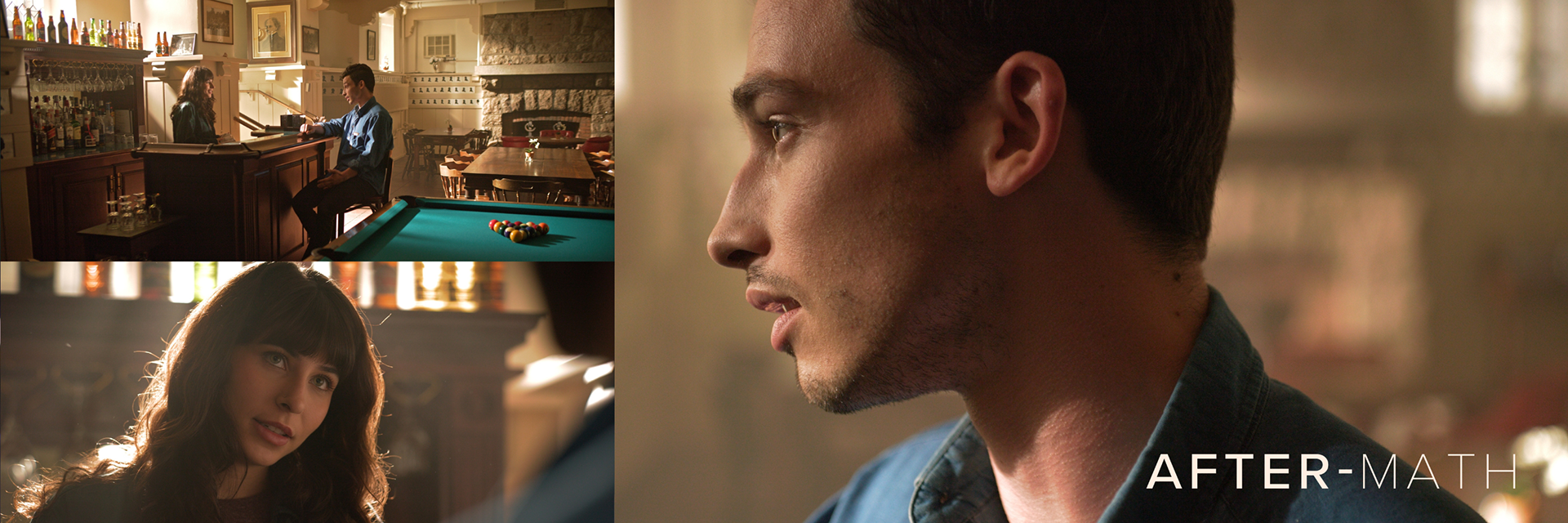 Three film stills from The Brookside Project's short film, After-Math.
