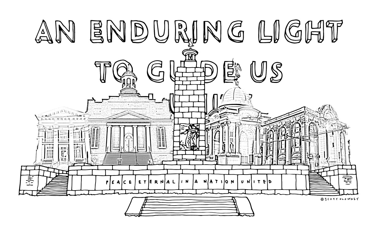 Study for a wall drawing of the Eternal Peace Light Memorial, 2021. © Scott Clowney