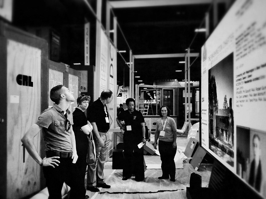 Clowney, shown on the left, stands with staff and associates during the 2012 AIA National Convention and Design Exposition in May at the Walter E. Washington Convention Center in Washington, DC. Photo by Bradley W. Johnson