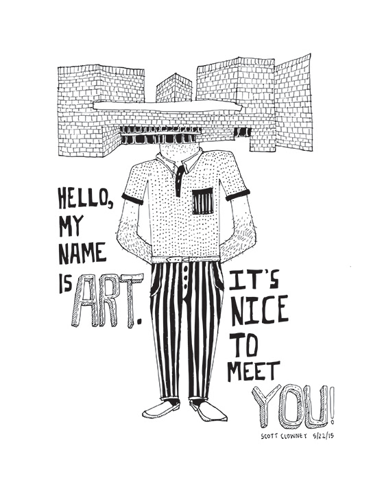 Clowney’s caricature of the East Building of the National Gallery of Art in Washington, DC, designed by I.M. Pei, titled “Art,” drawn in 2015.