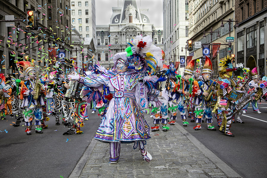 4. Durango & Silverton Narrow Costumed entertainers cavorted near Philadelphia City Hall at the Mummers Parade on New Year’s Day.