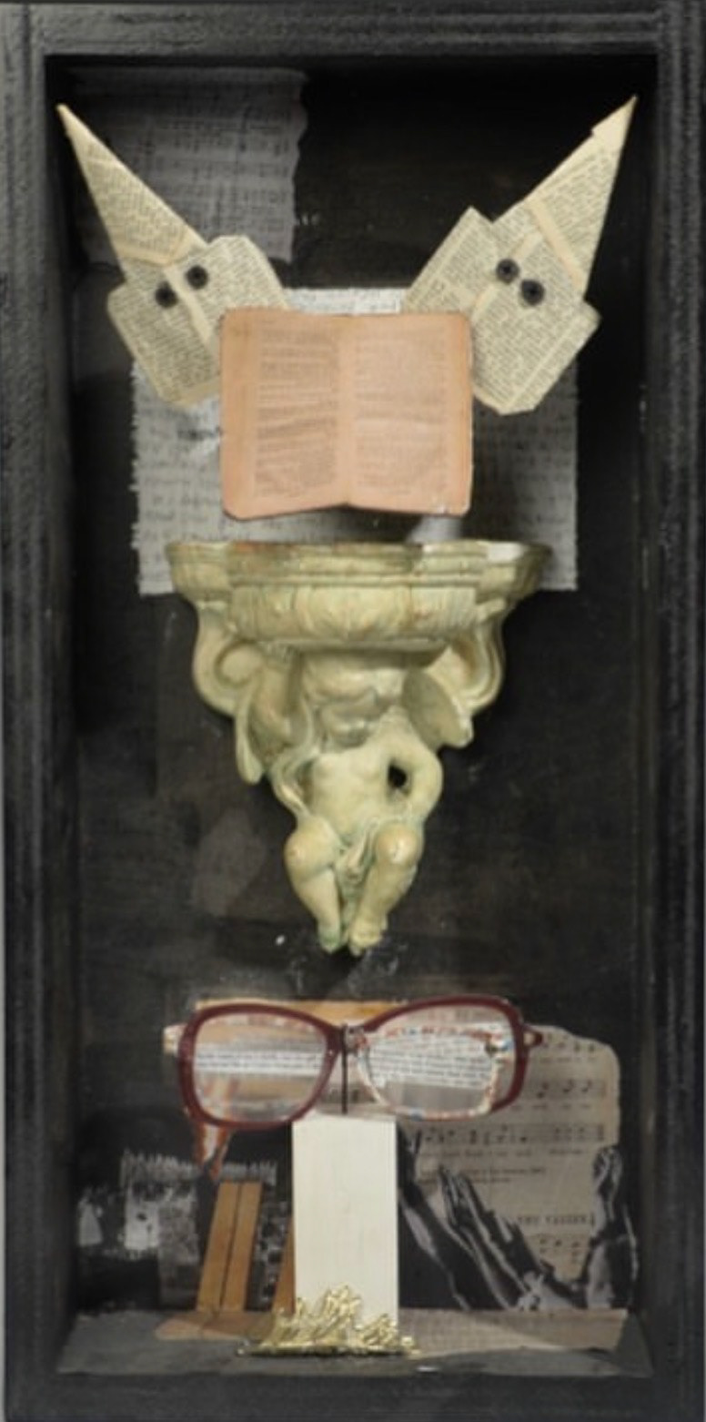Scripture Says, Found Object Shadowbox, 20" x 10", 2022