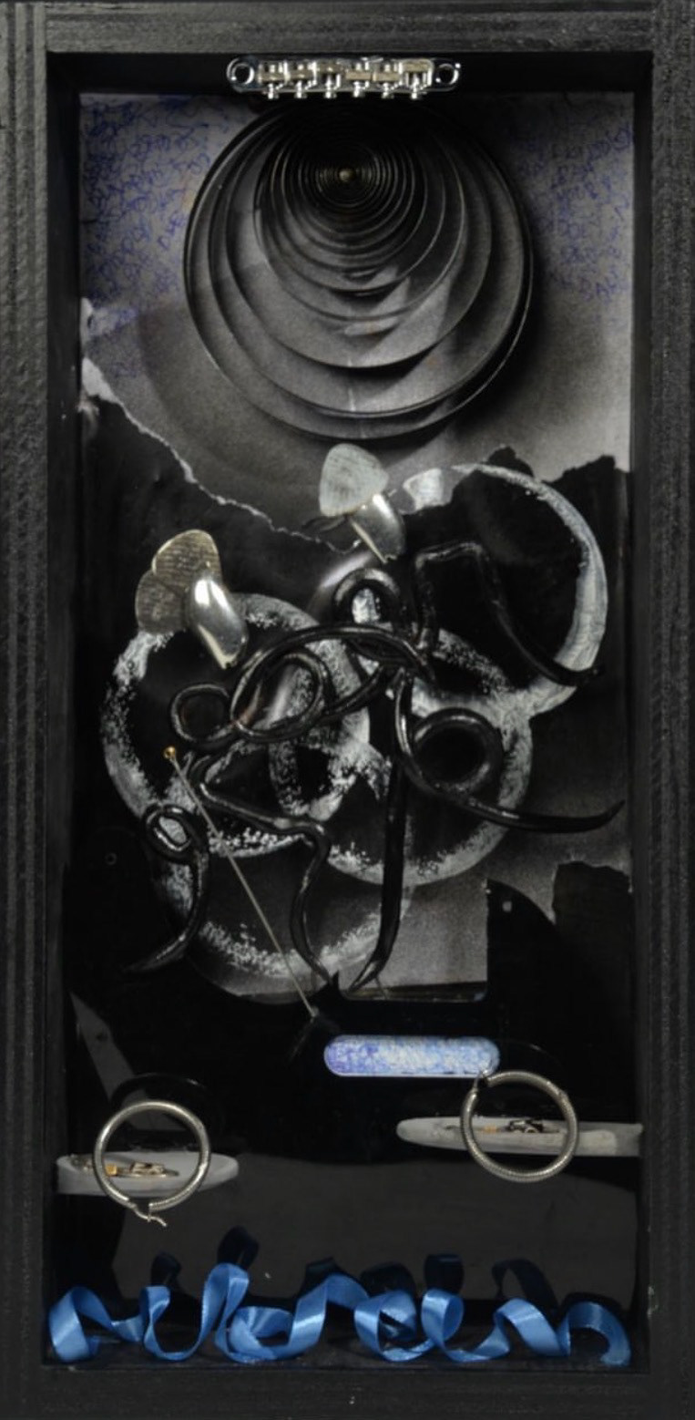House of Blues, Found Object Shadowbox, 20" x 10", 2022