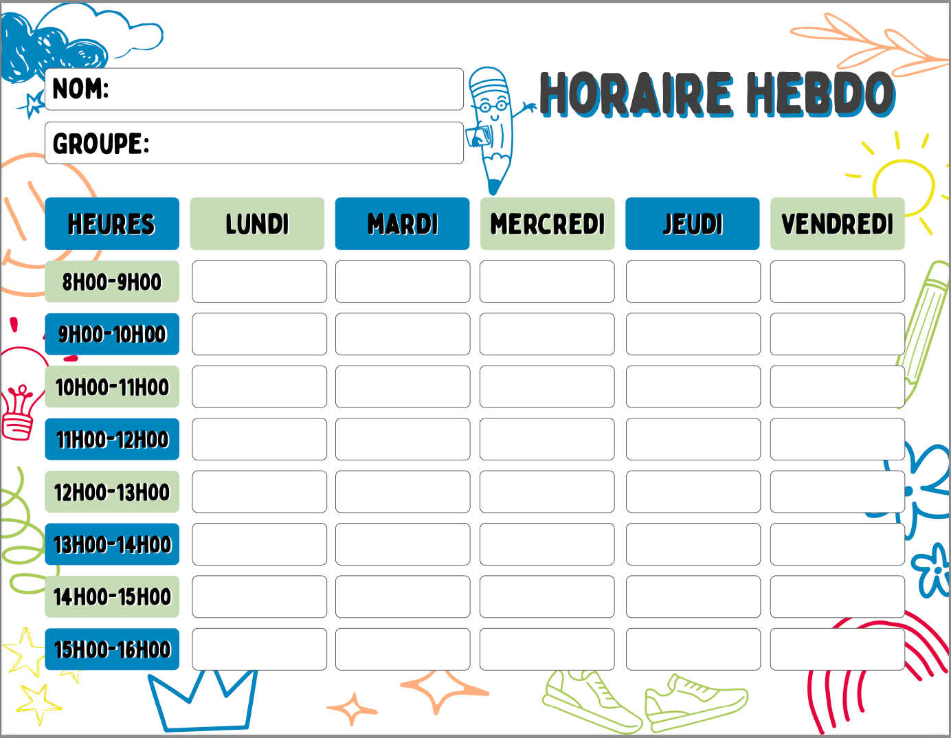 Sample schedule template