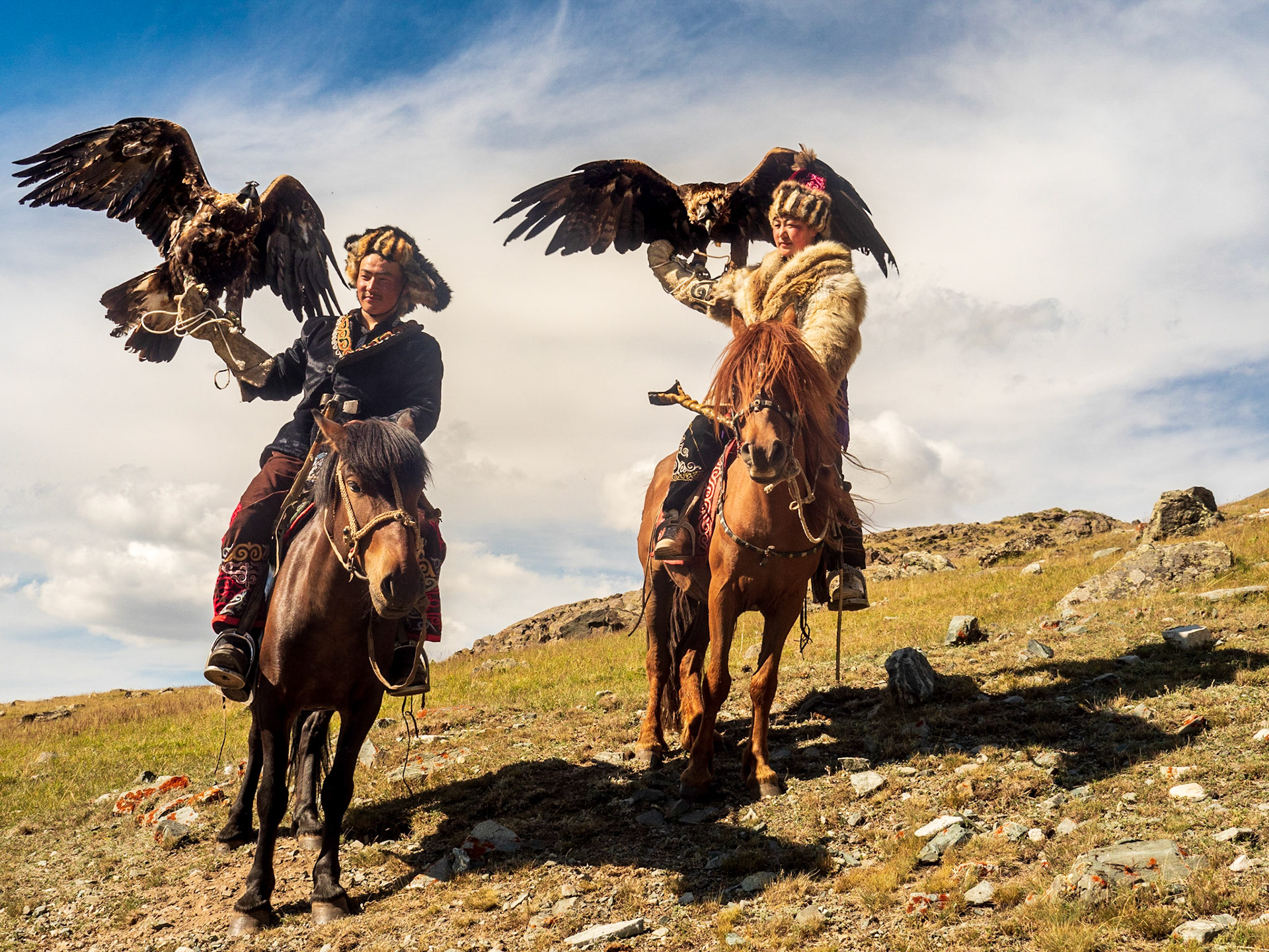 Two Mongolian Eagle Hunters