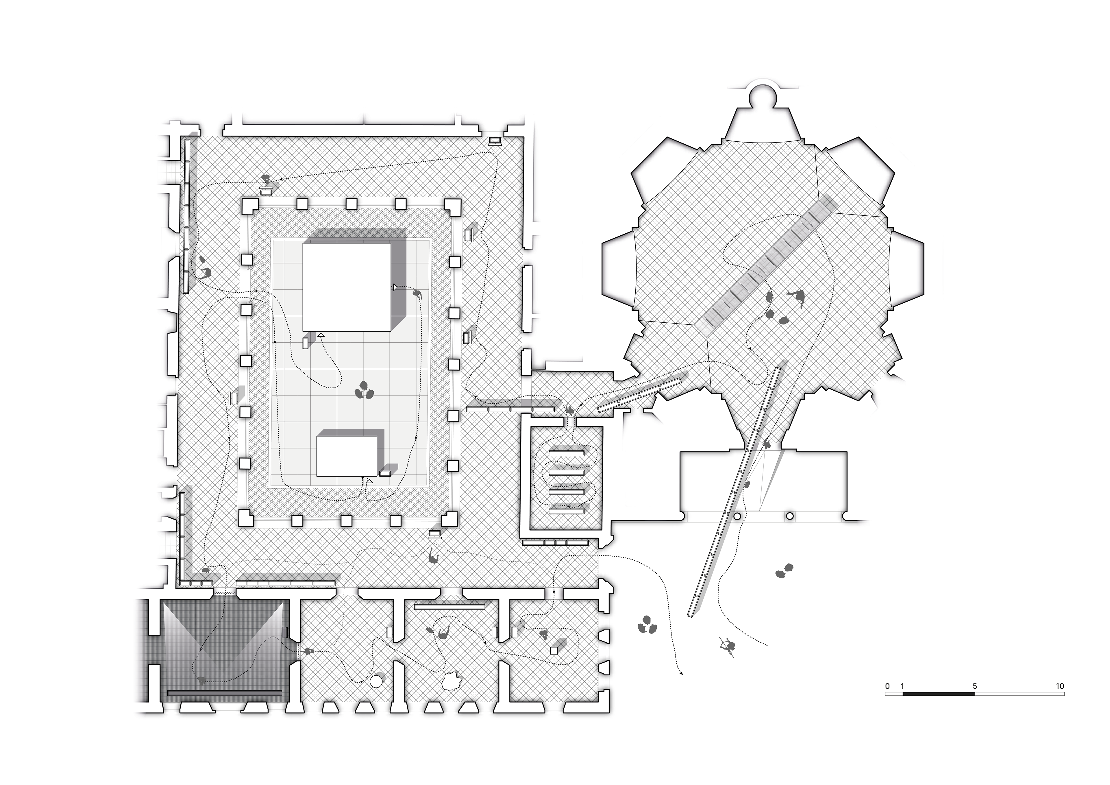 plan of the exhibition project, with start and end in the square bottom right side