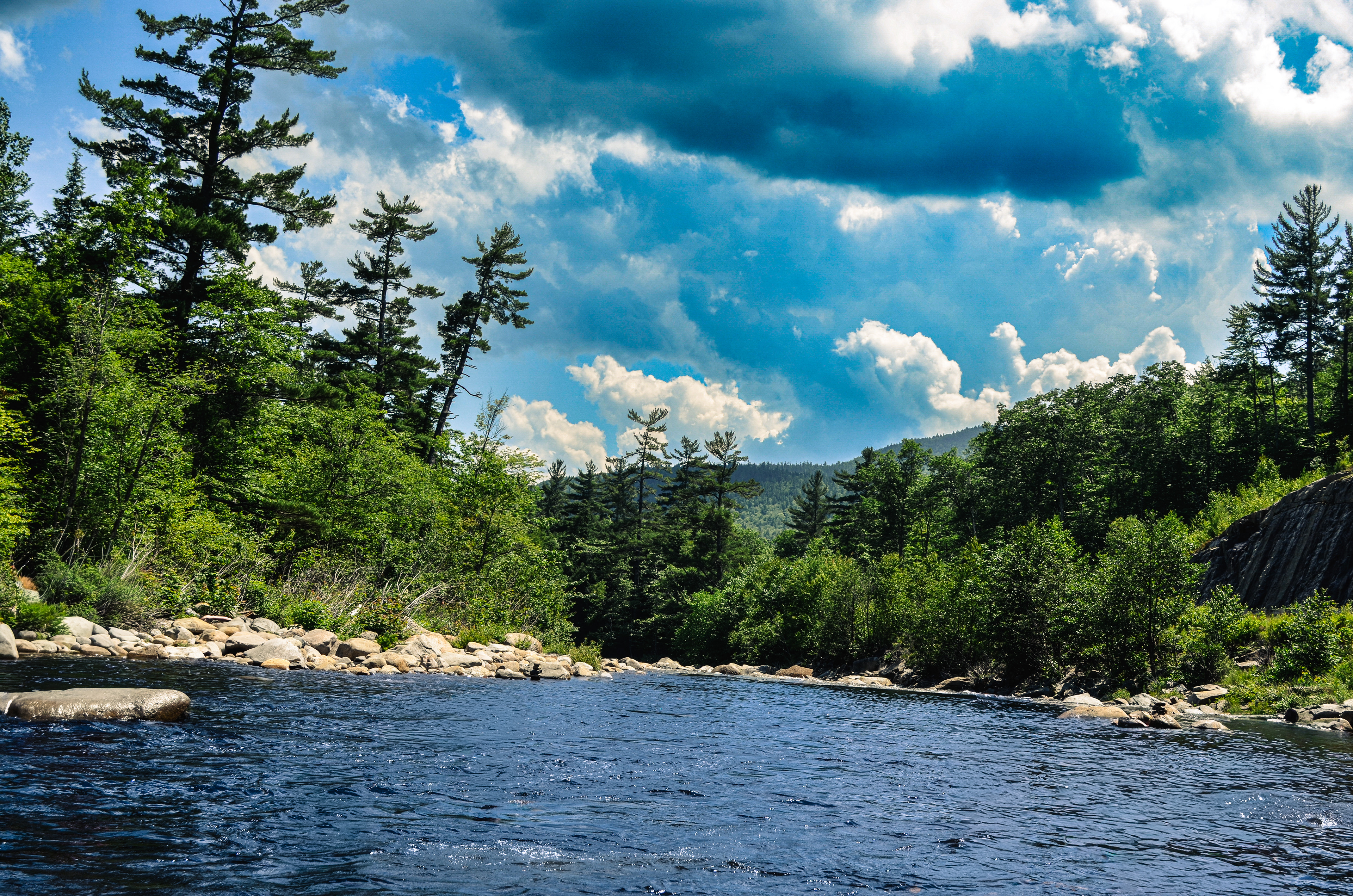Damatic Skies overlooking Mountain River.  New Hampshire