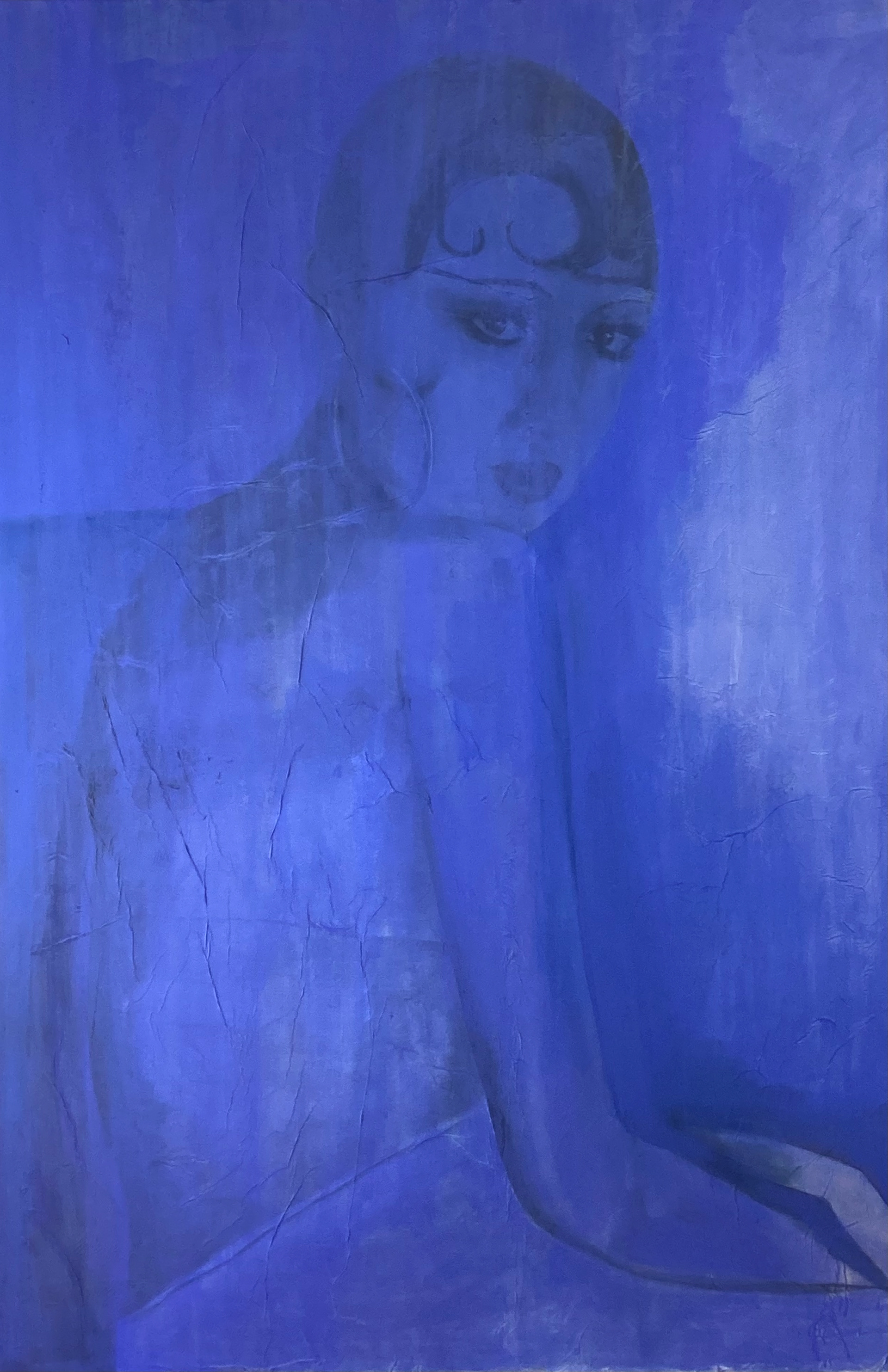 Joséphine - Blue skies - 195x130 pigments et papier japon sur toile
