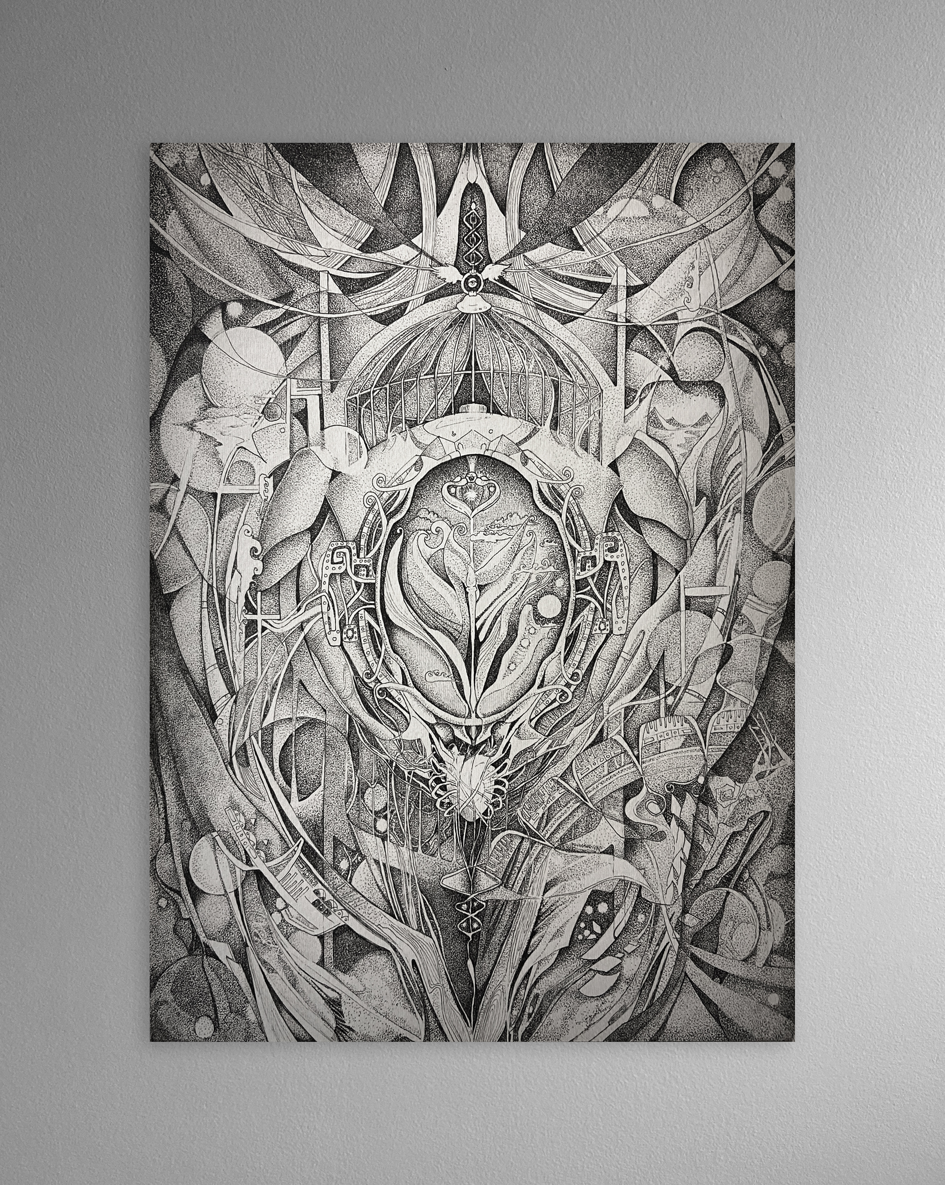"Cut Open" 005pt ink pen, stippled on heavy weight paper