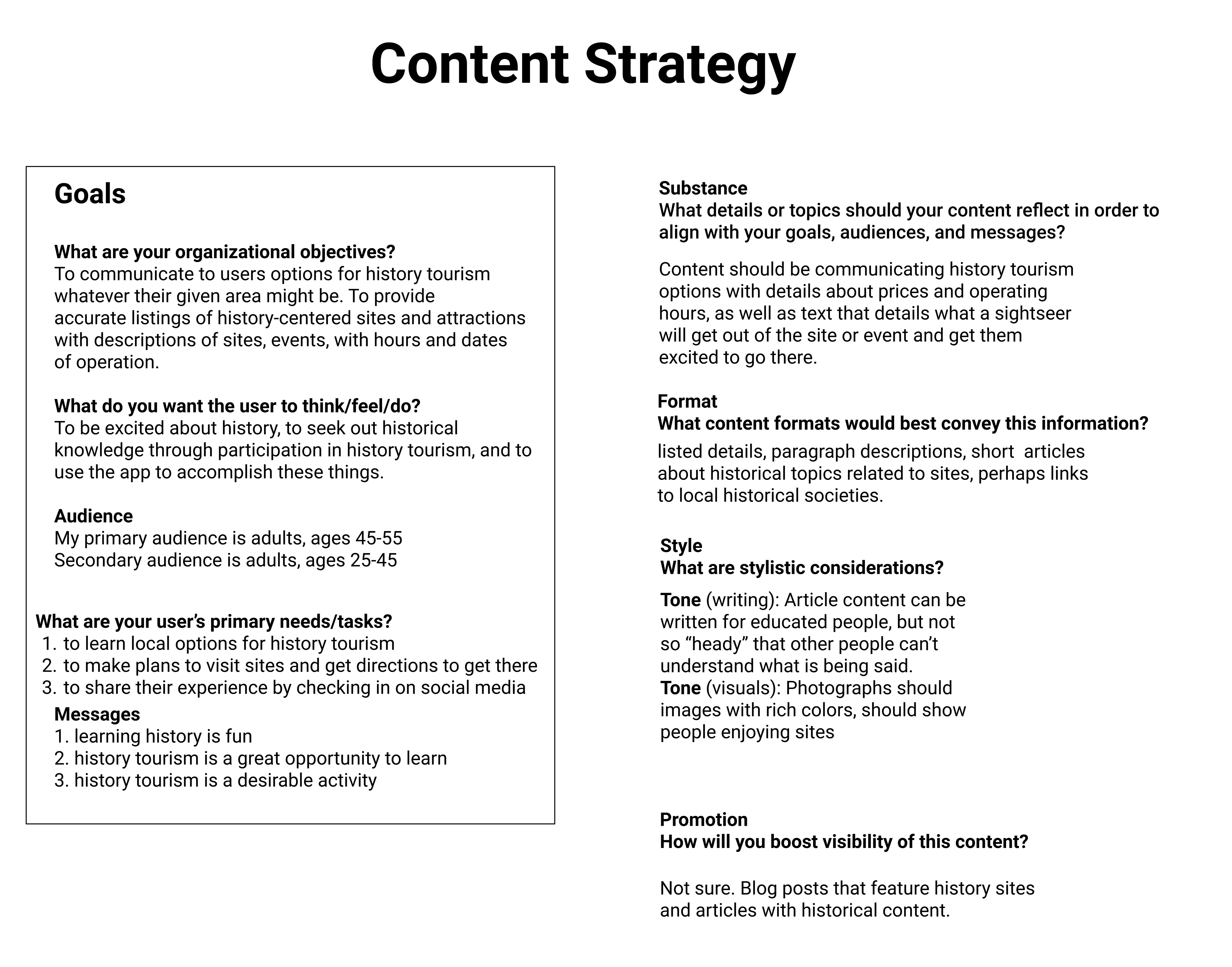 Tile of text describing the content strategy for the app.