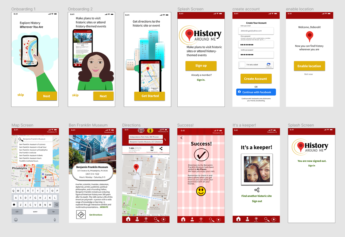 Version 2: High-Fidelity wireframes. Twelve screens.