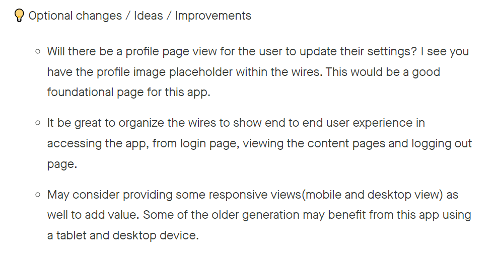 List of optional changes/ideas/improvements from a peer review.