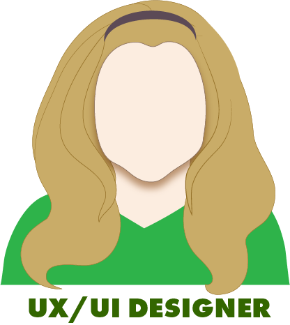 Head and shoulders illustration of a woman over the title "UX/UI Designer".