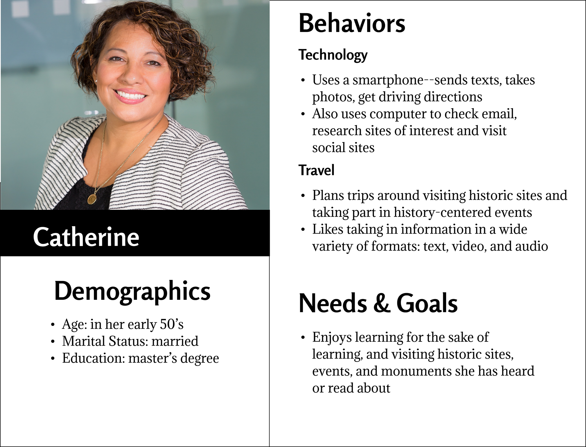 Persona tile with photo of woman.