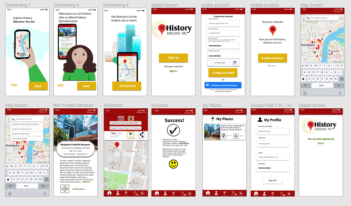 High-Fidelity Wireframes version 3.2.  Graphic of fourteen screens.