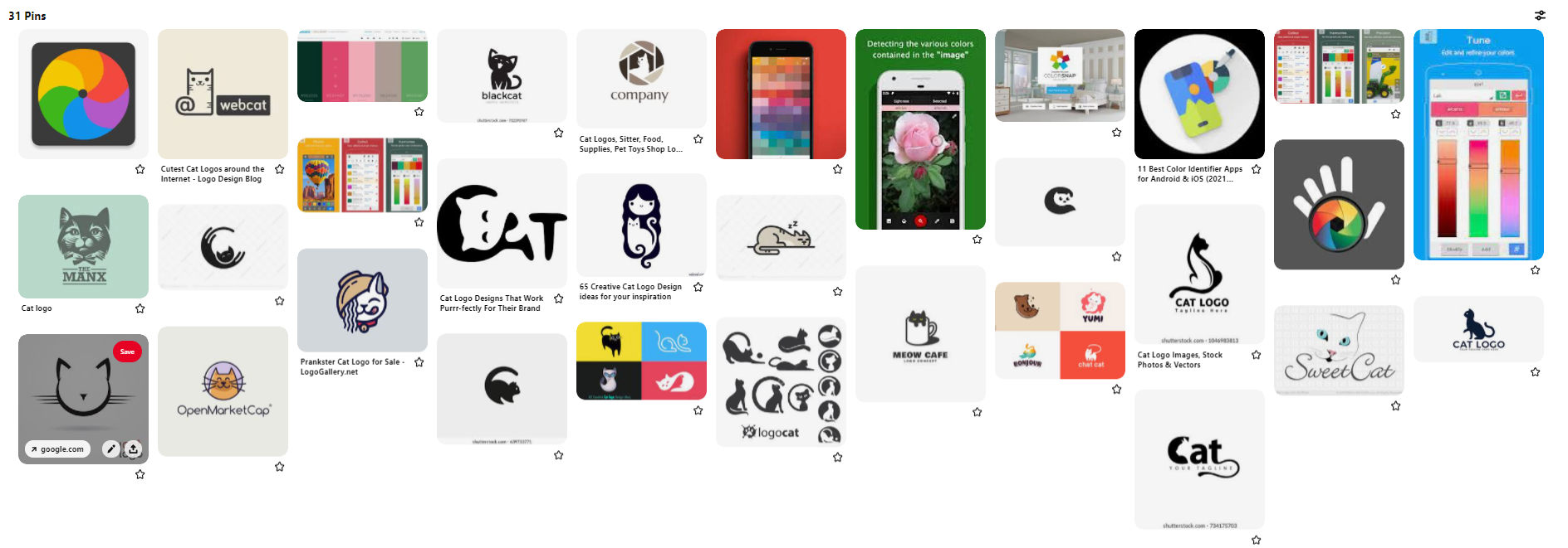 Collection of images with cat illustrations and screens from color detection apps.