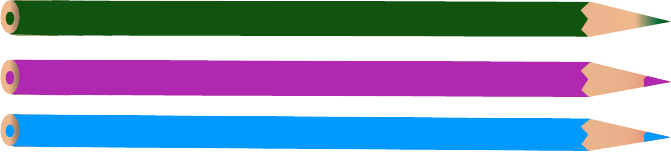Illustration of a green, purple, and blue colored pencil. They are pointing to the right.