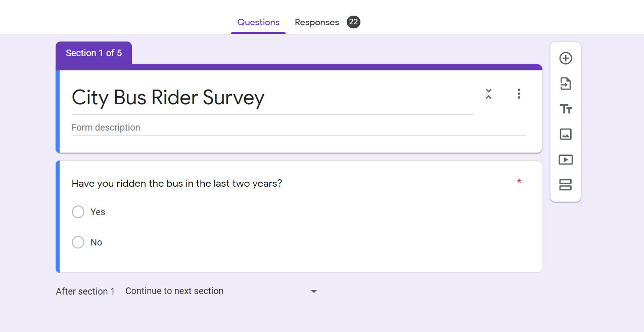 Screenshot of the City Bus Rider Survey