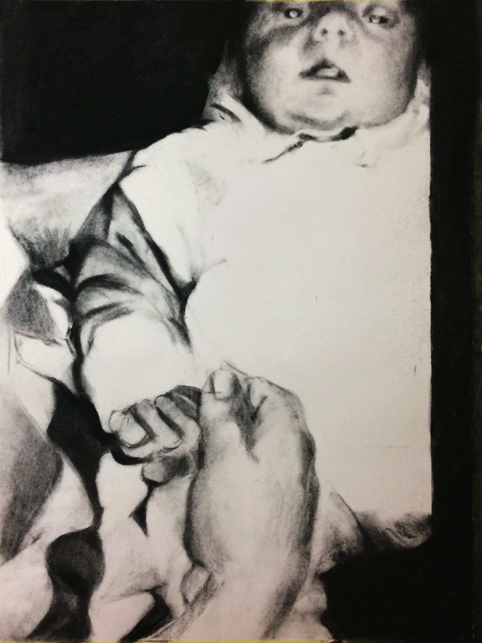 "Portrait with mum" charcoal on paper 100x70