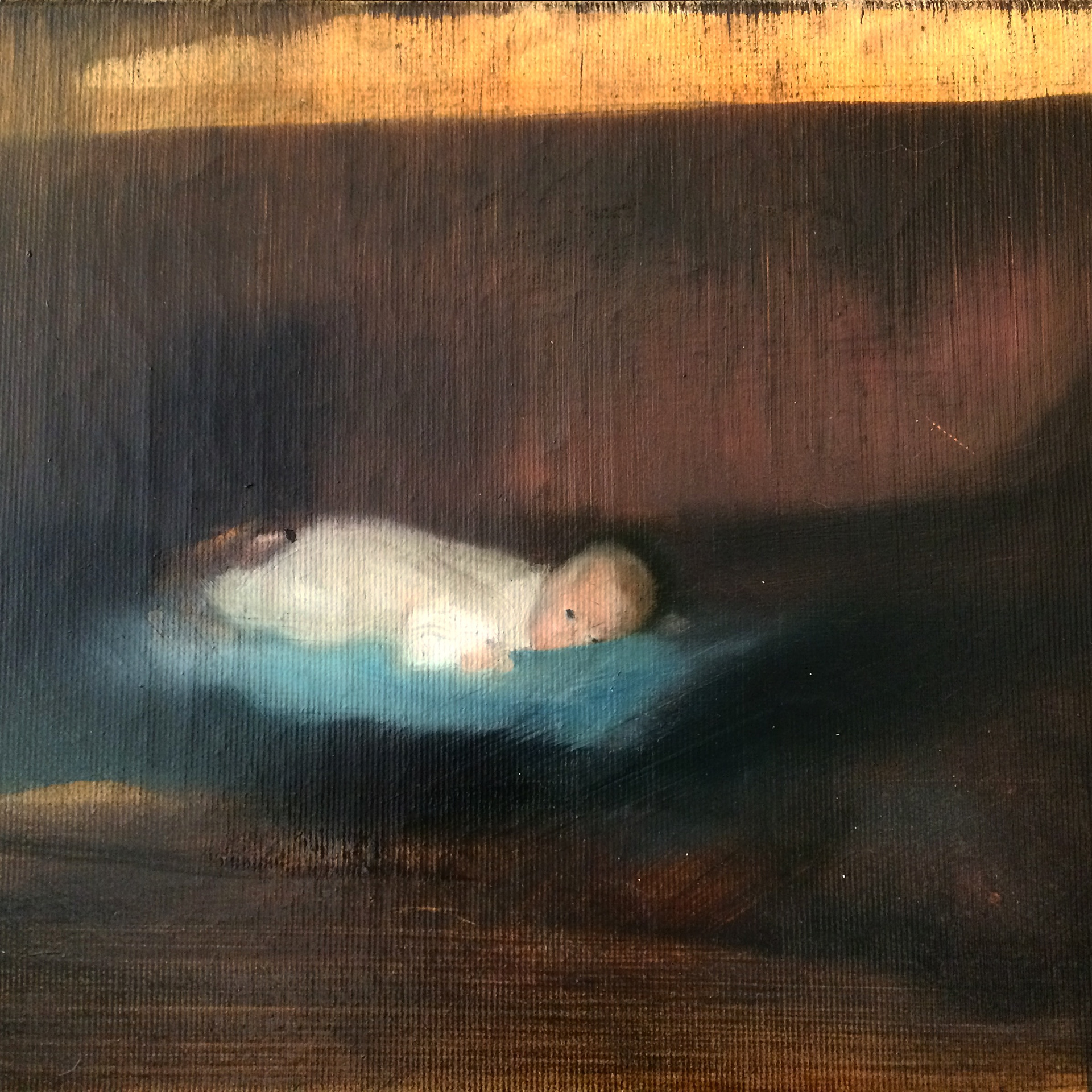 "Autoportait with the blanket" oil on canvas 20x35