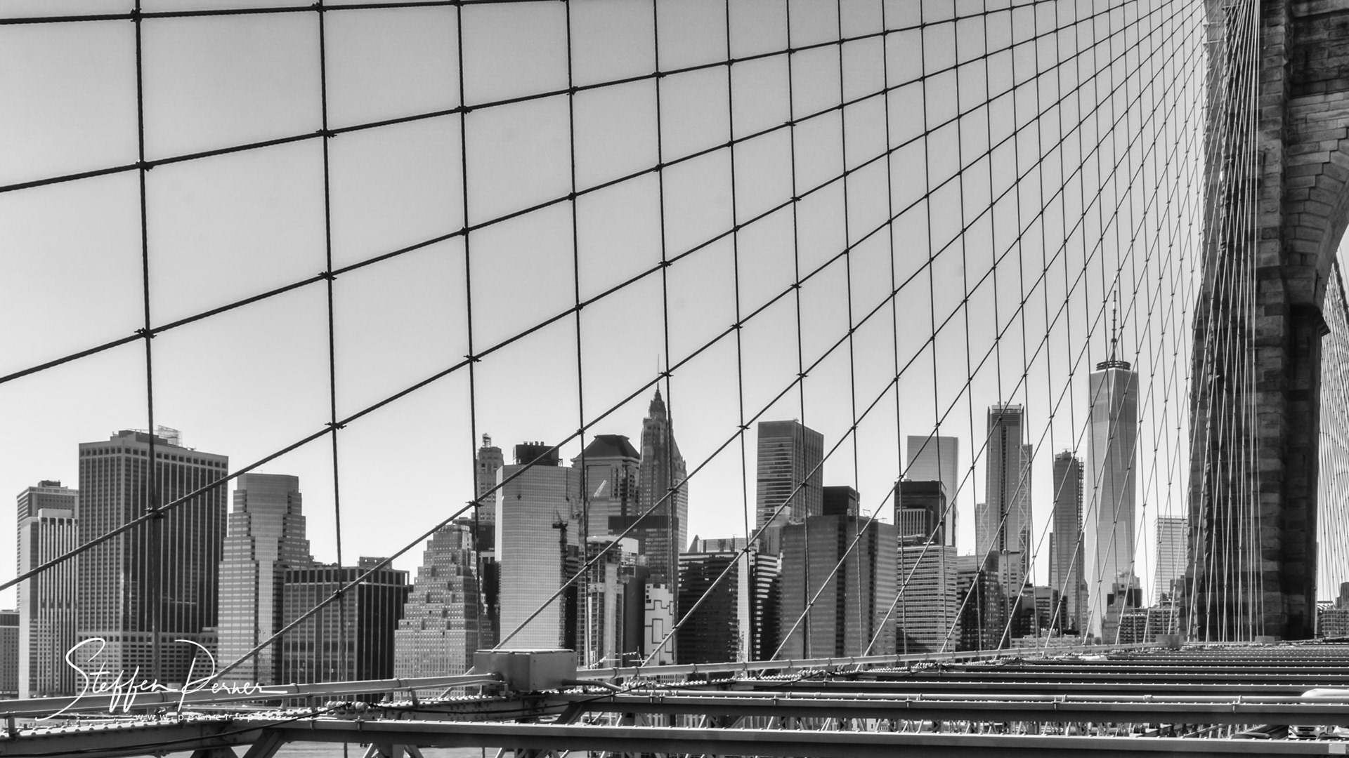 Manhattan skyline from Brooklyn Bridge, New York