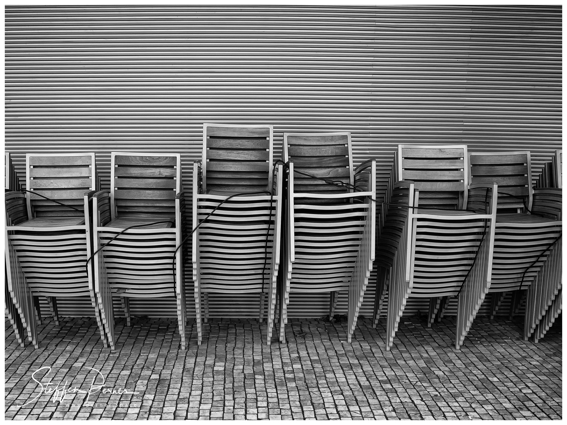 Stacked chairs in Düsseldorf