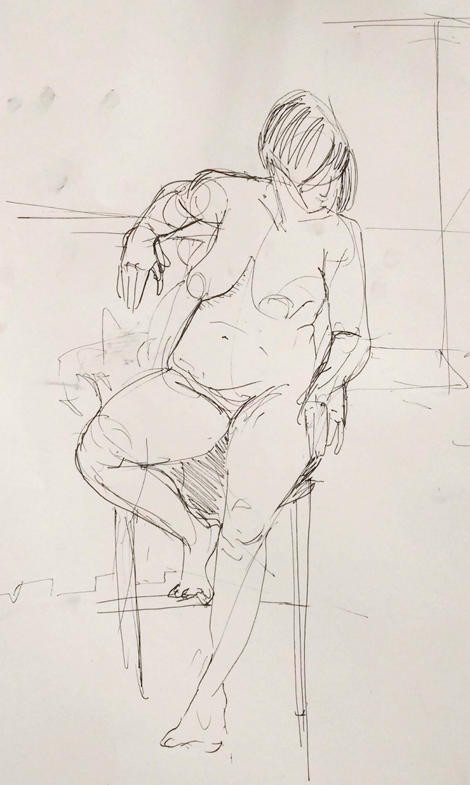Life drawing, pen, from life