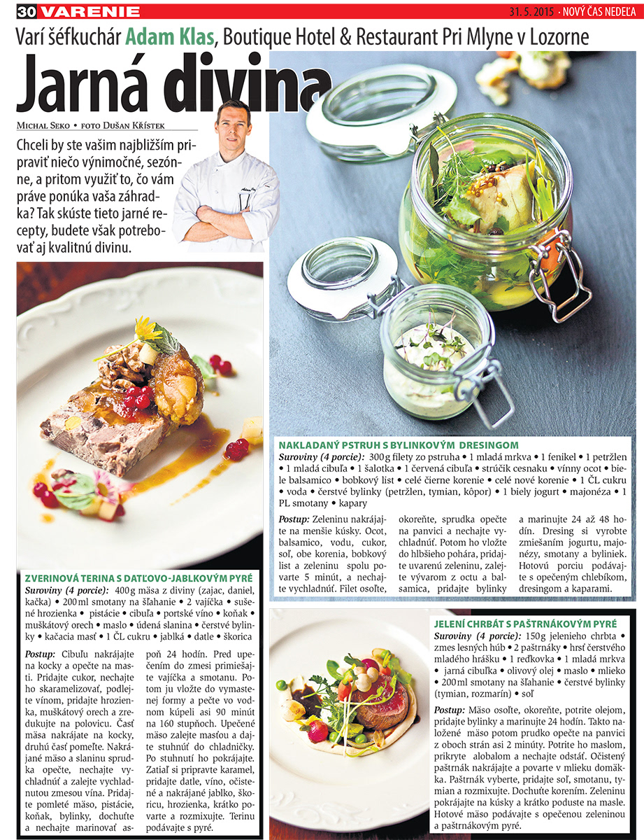 PR for the opening of a new restaurant through the chef's recipes in the magazine Nový Čas Nedeľa