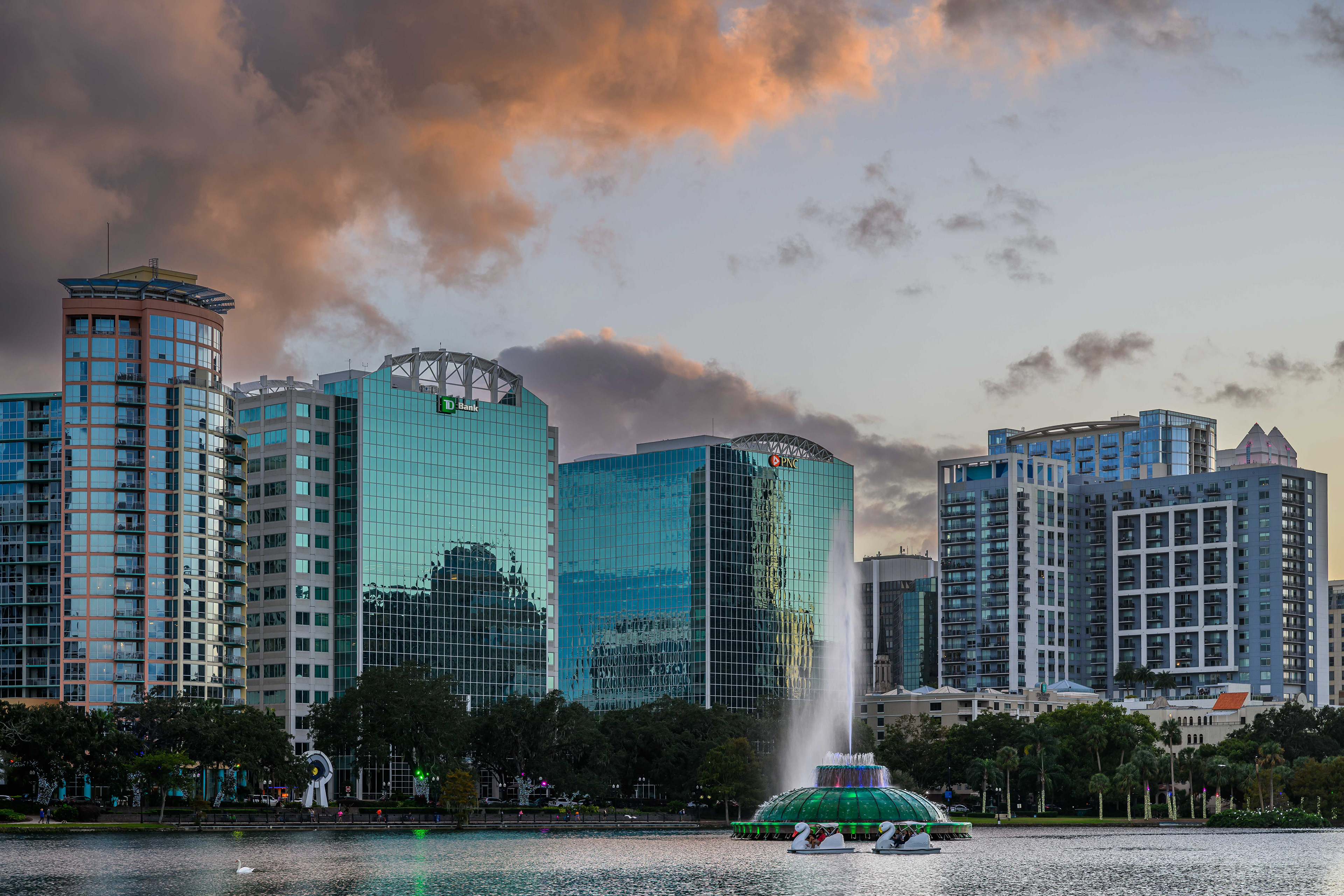 Swan Boats on Lake Eola. Orlando