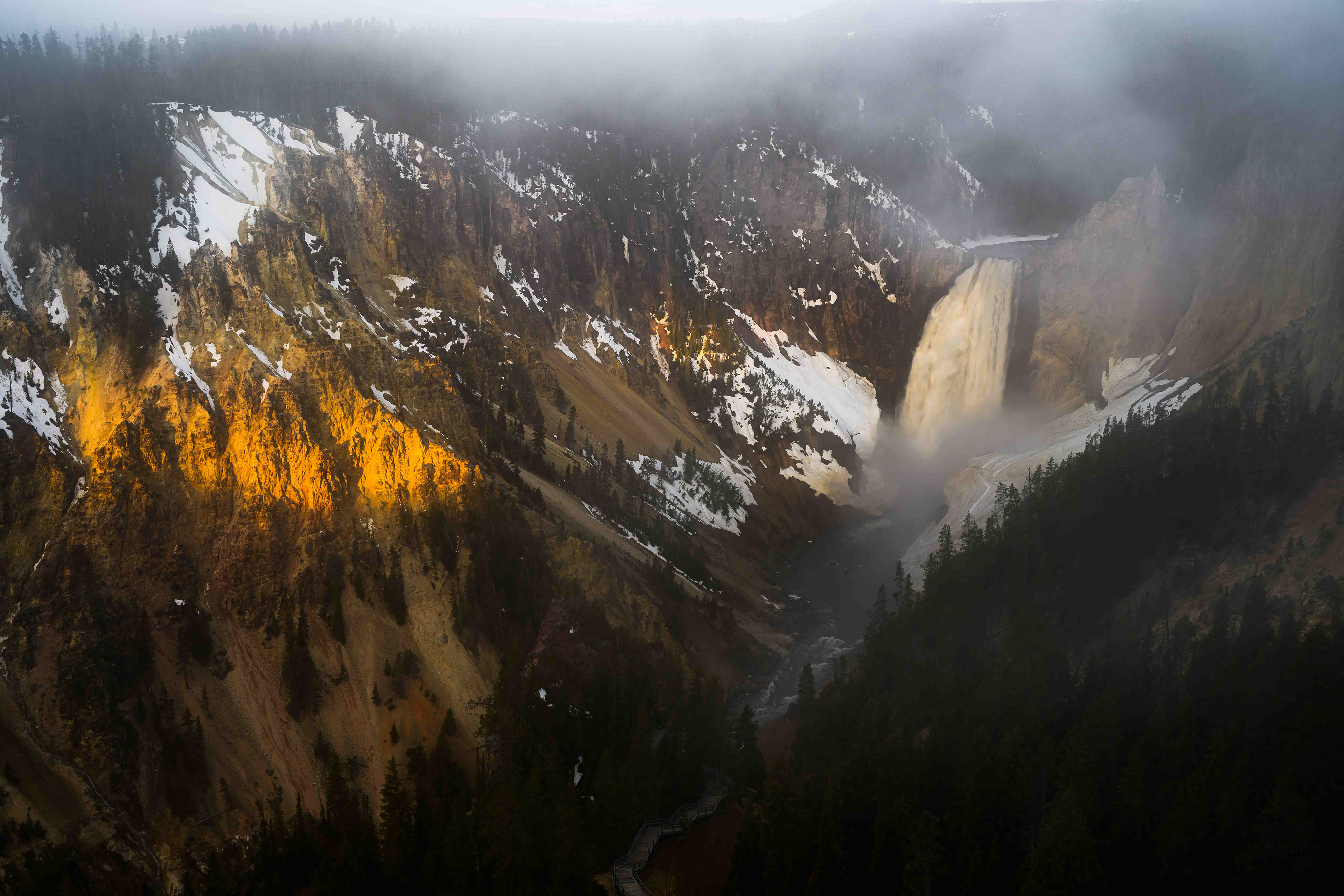 Sunrise at Lower Falls. Yellowstone National Park