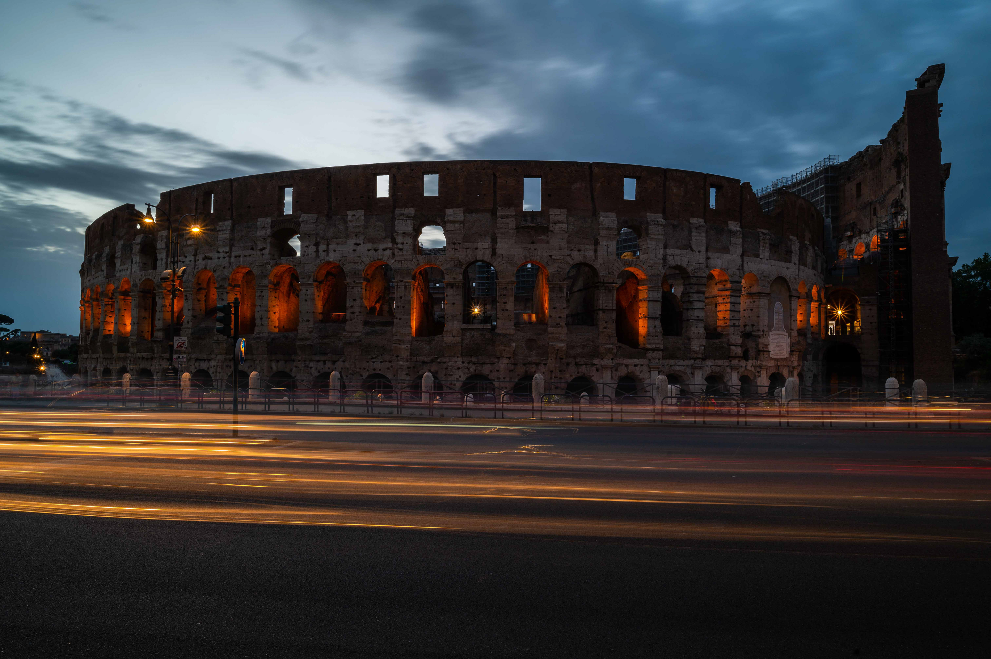 Light Trails by the Colosseum. Rome, Italy