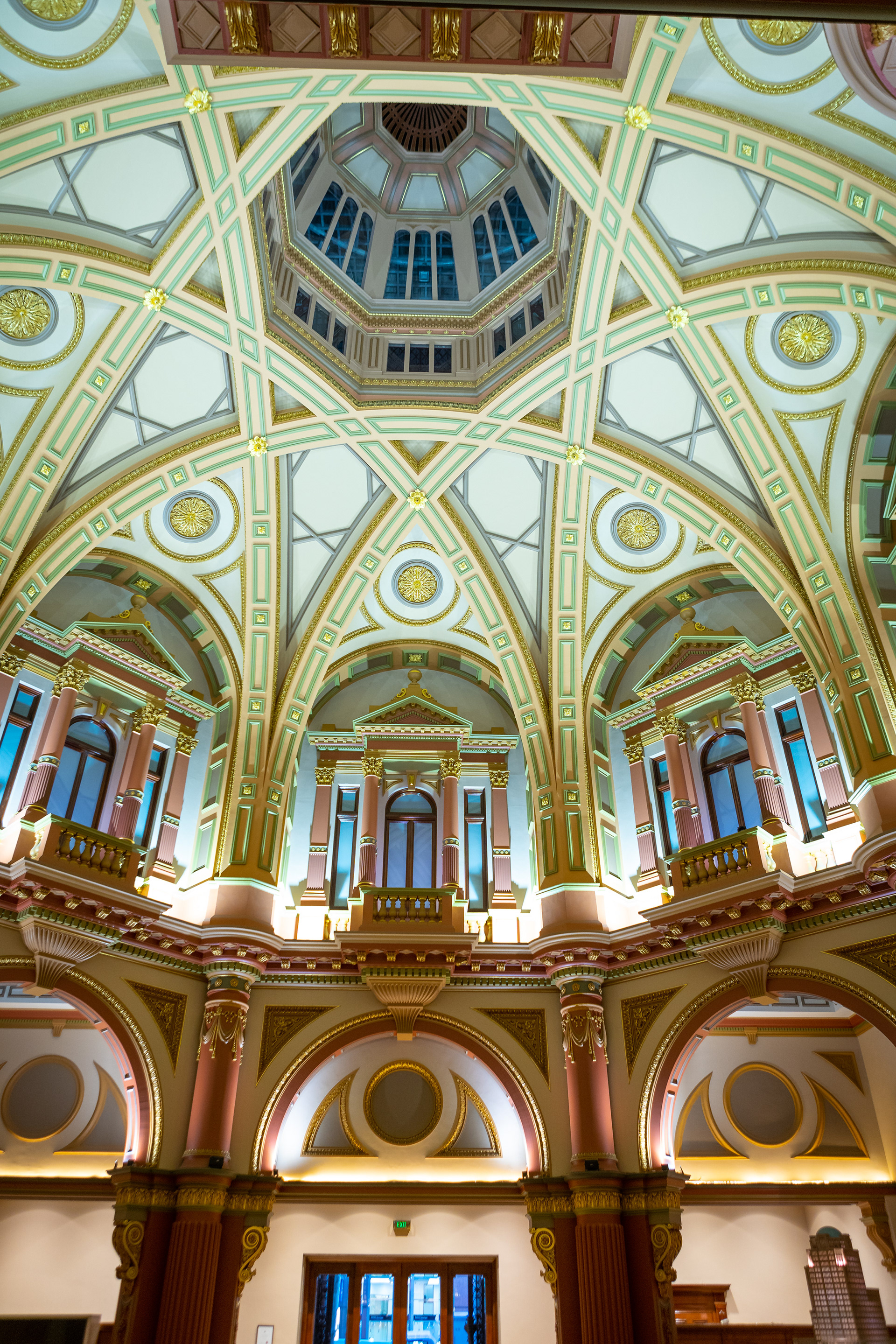 Ornate interior ceiling with arches and decorative details