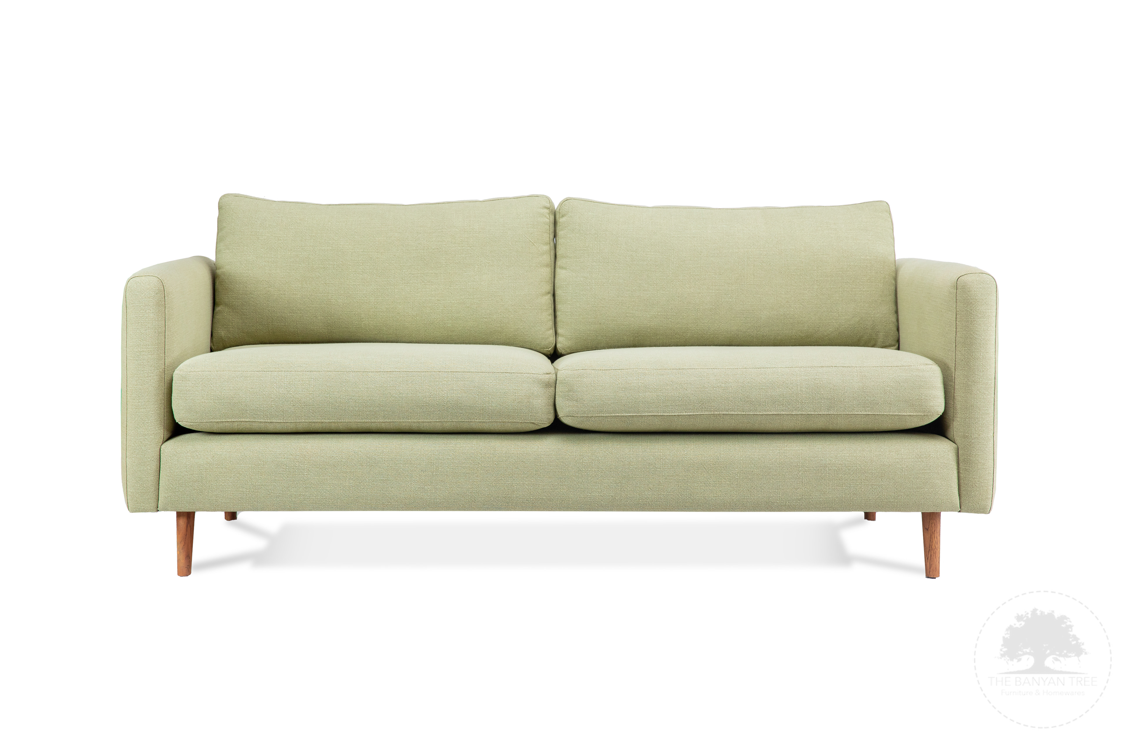 Pale green two-seat sofa on a white background
