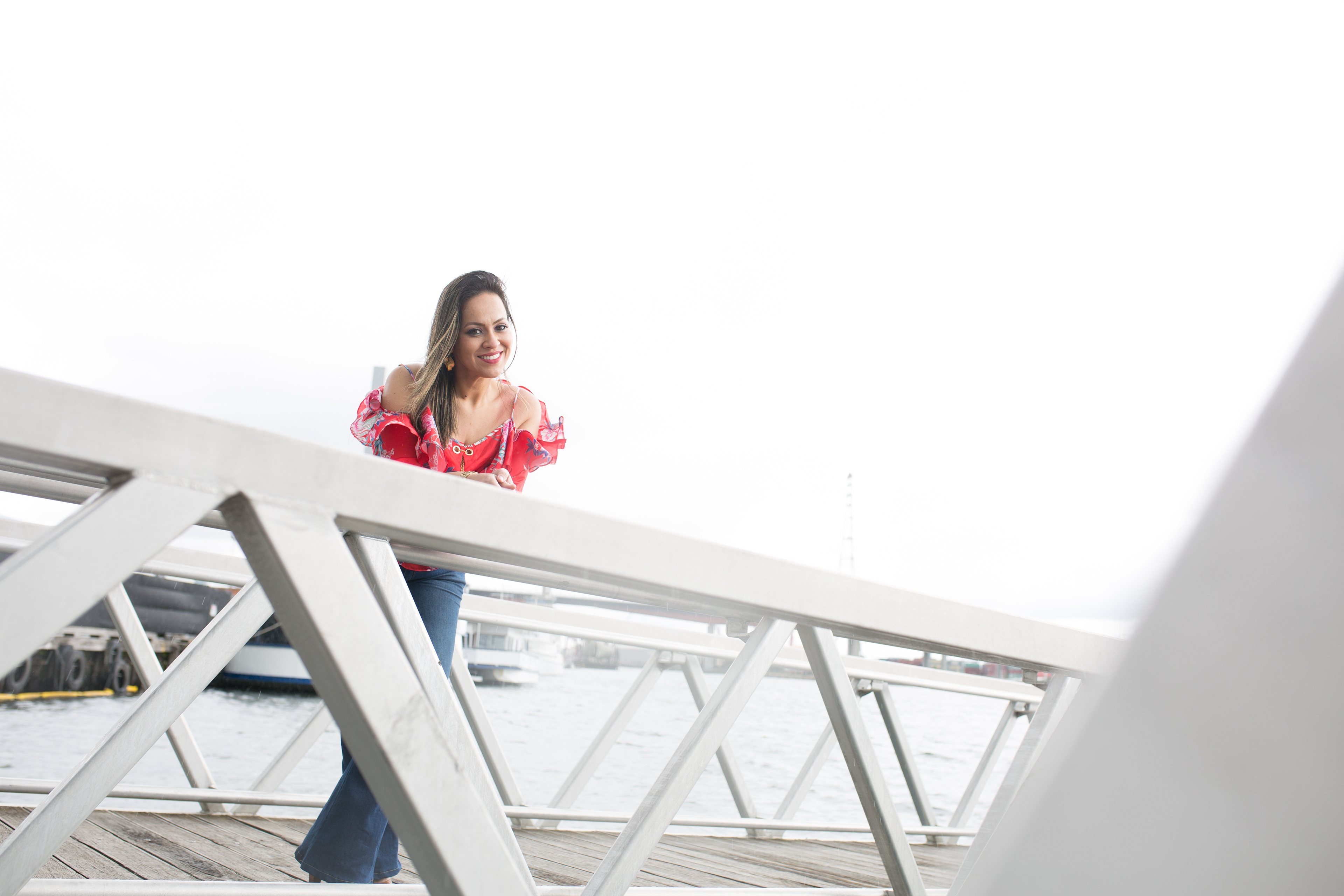 Couple framed by modern geometric architecture