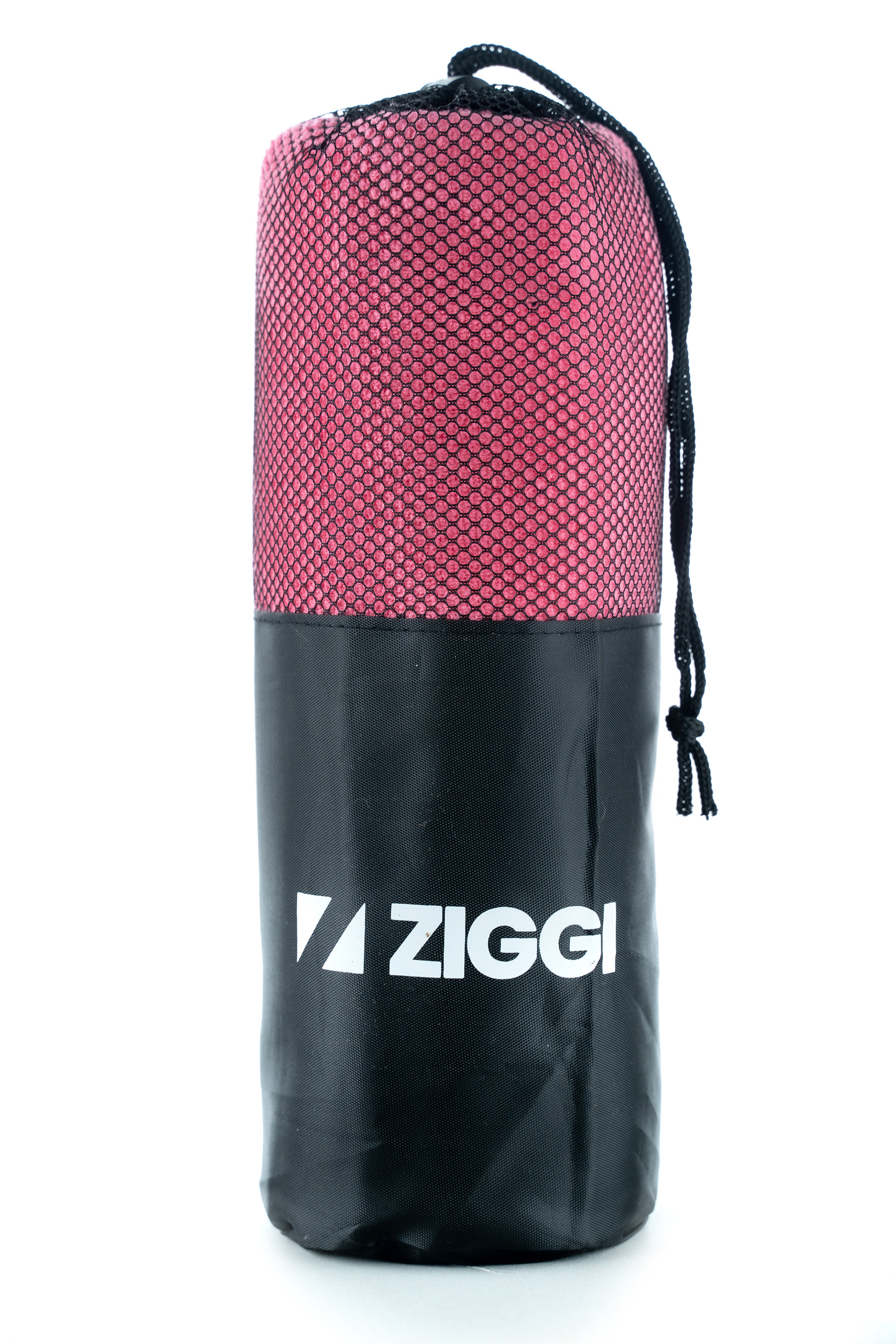 Burgundy cylindrical zip case on a white background