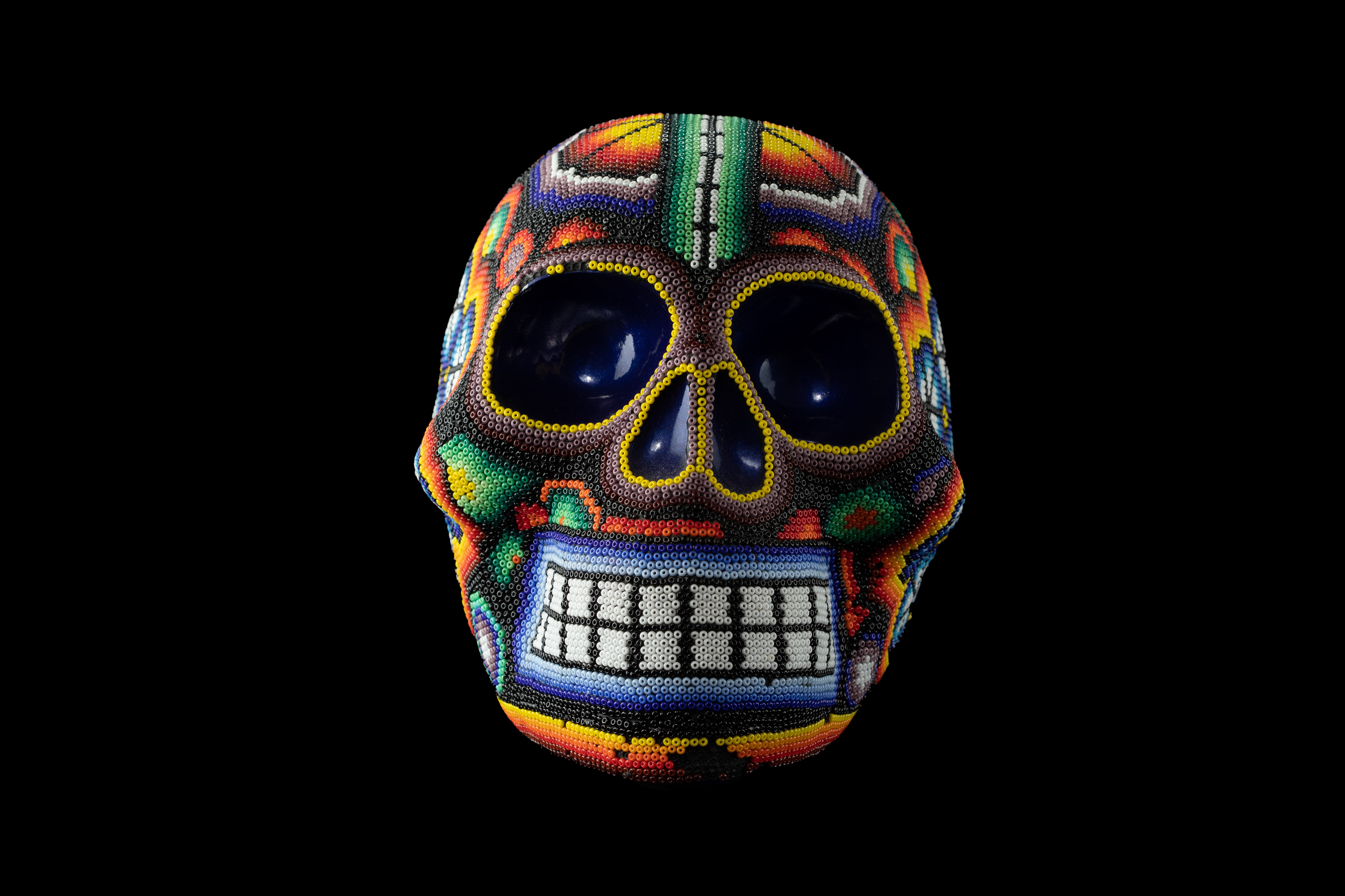Colourful decorated skull viewed from the front