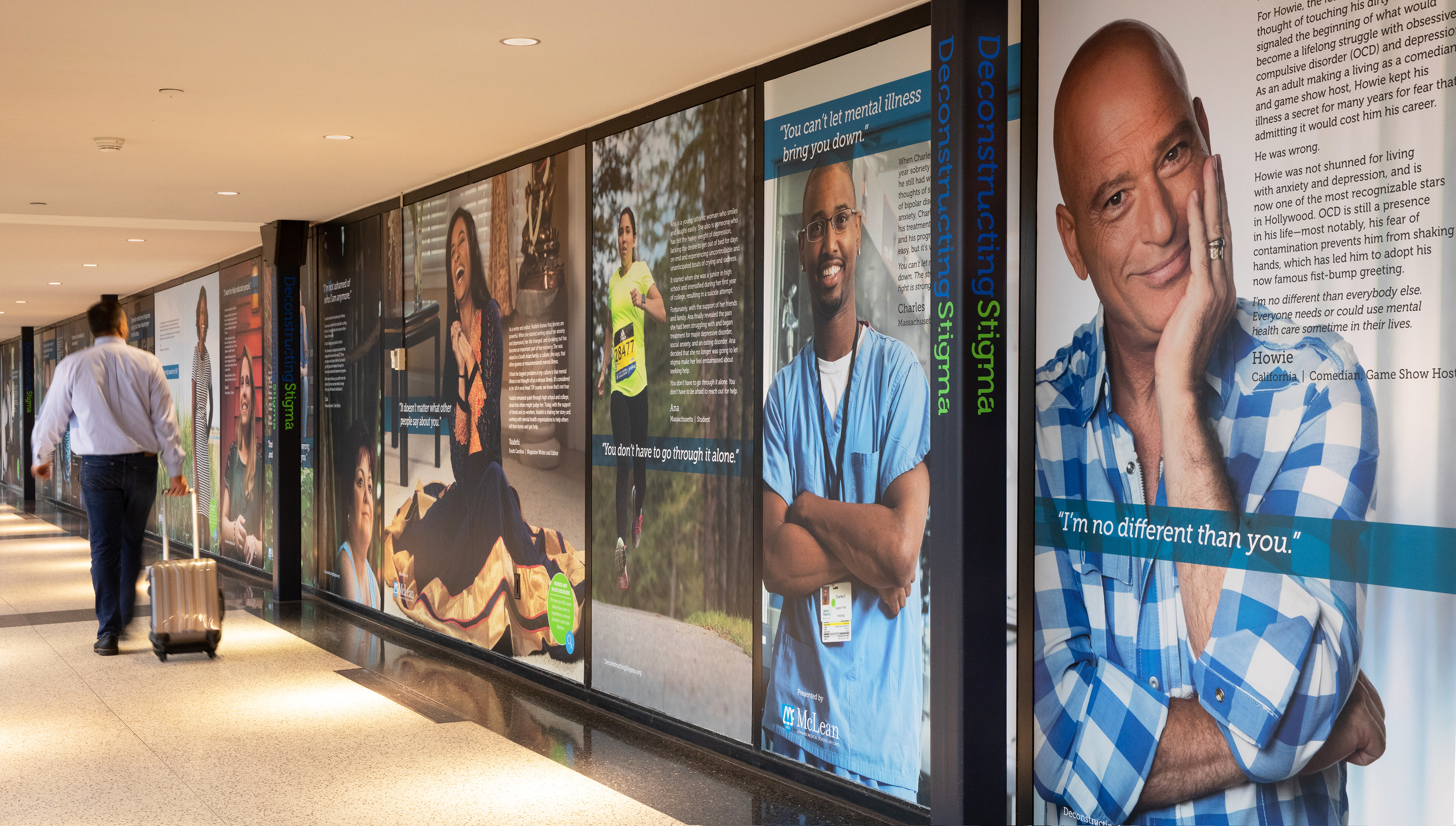 Posters from Deconstructing Stigma exhibit at Logan Airport in Boston
