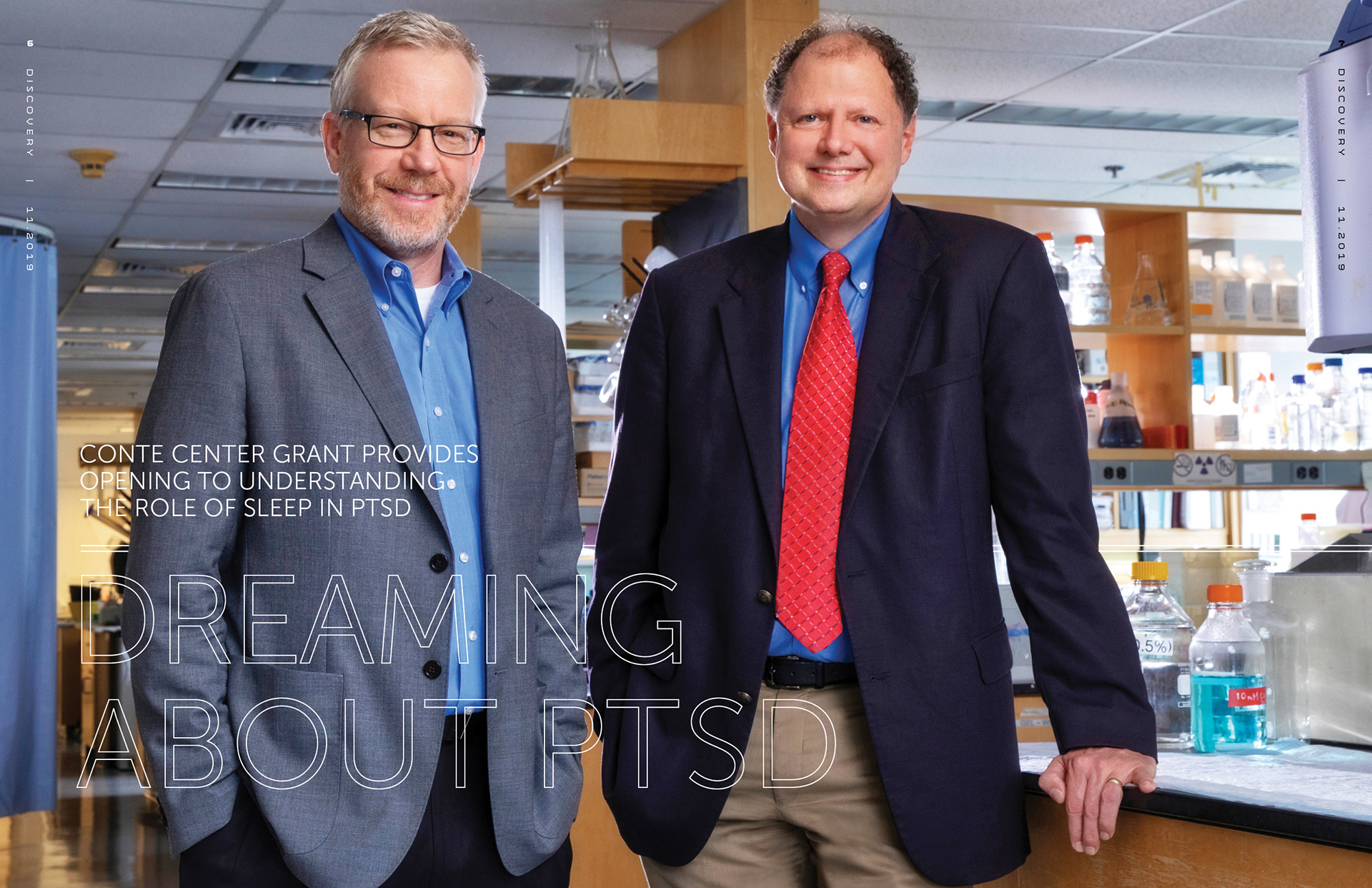Inside spread from the 2019 issue of Discovery, McLean Hospital's science and research news magazine