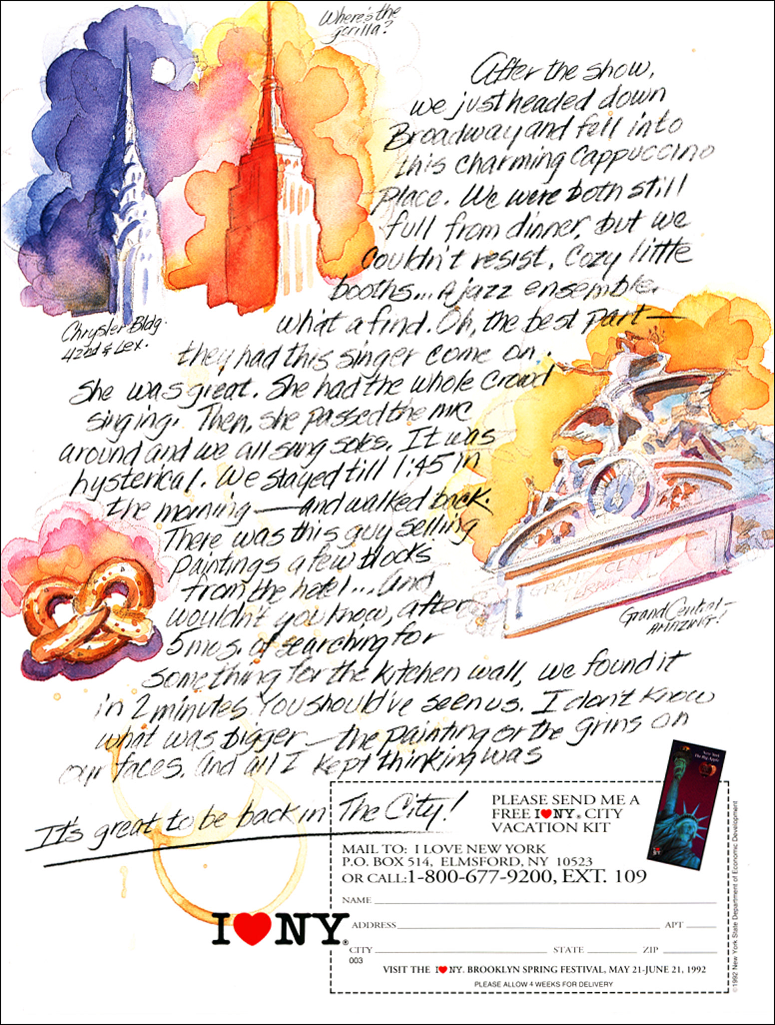 Print ads designed by Steve Close for the I Love New York tourism campaign