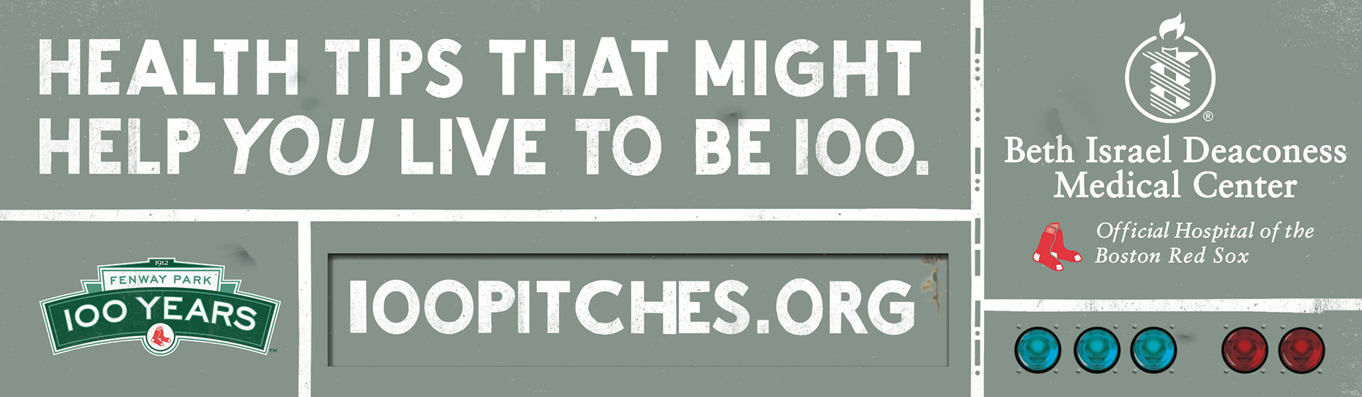 Billboard promoting health tips designed in the style of Fenway Park's Green Monster